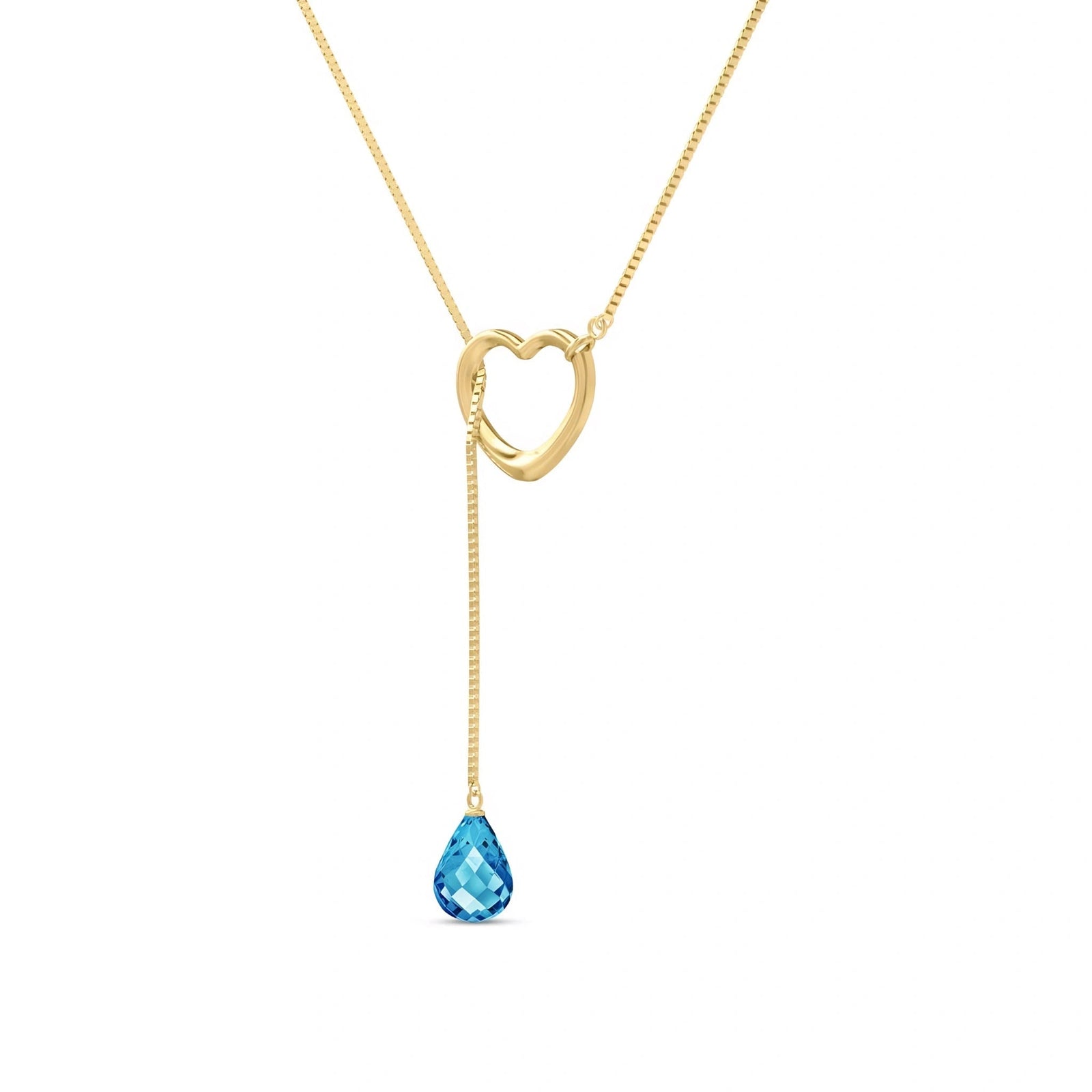 Yellow Gold Heart Pendant Drop Necklace Blue Topaz 10K — Lucia