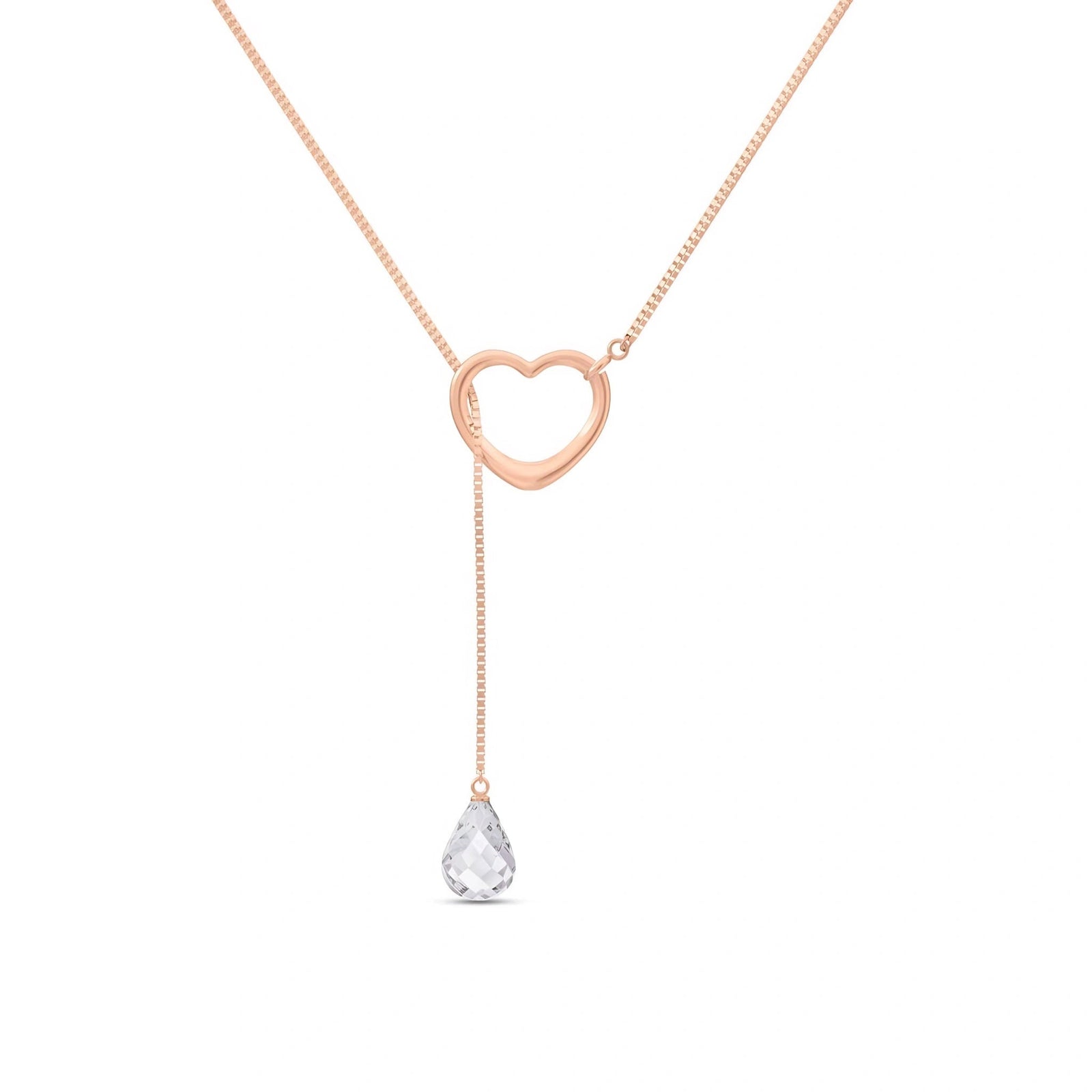 Rose Gold Heart Pendant Drop Necklace White Topaz 10K — Lucia