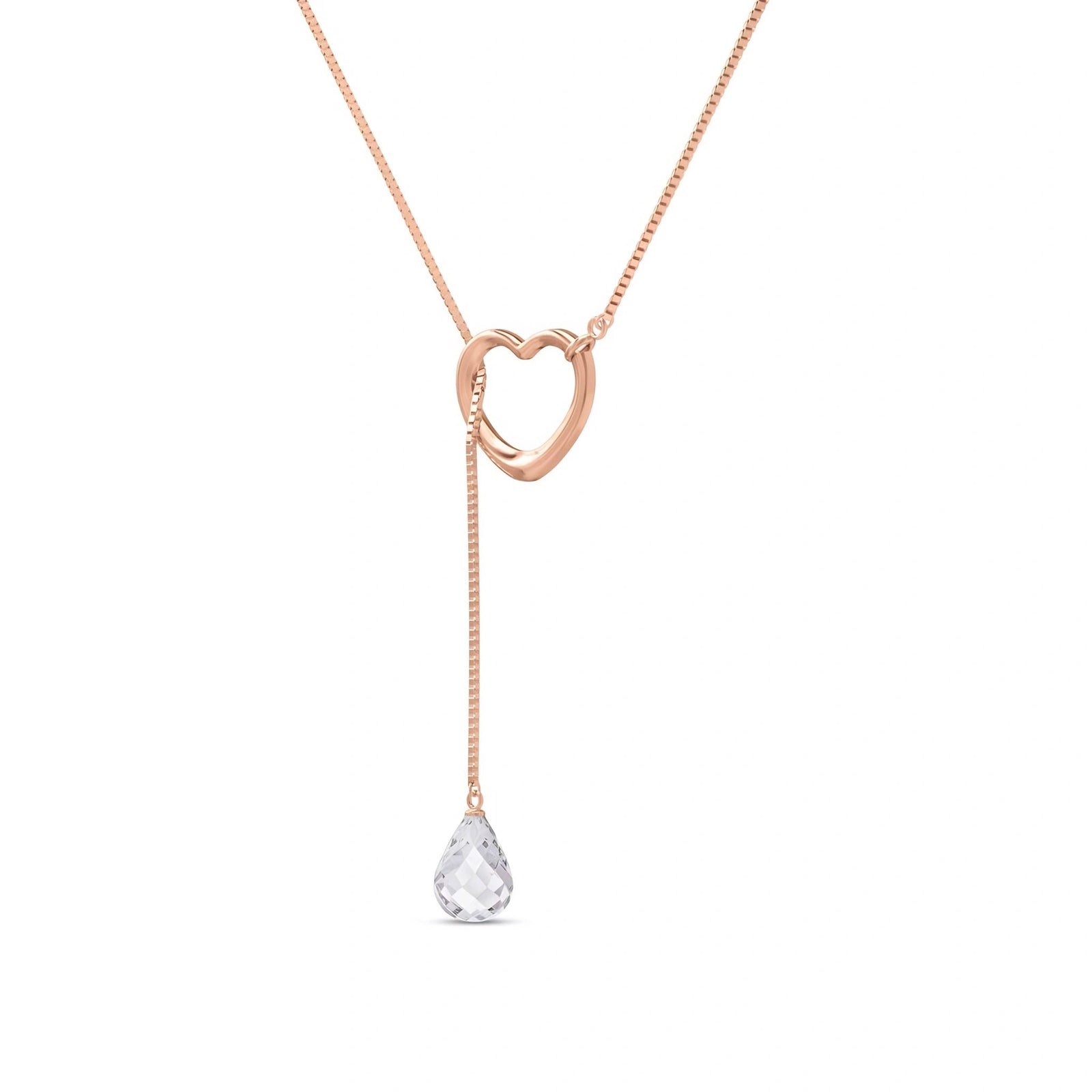 Rose Gold Heart Pendant Drop Necklace White Topaz 10K — Lucia