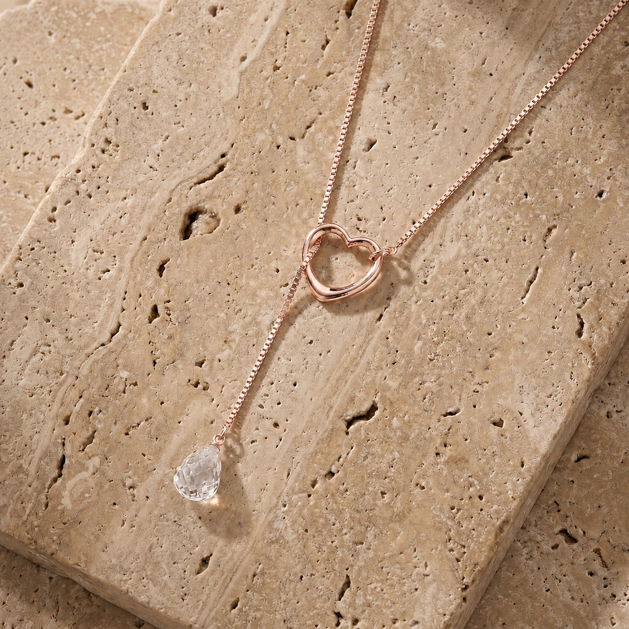 Rose Gold Heart Pendant Drop Necklace White Topaz 10K — Lucia