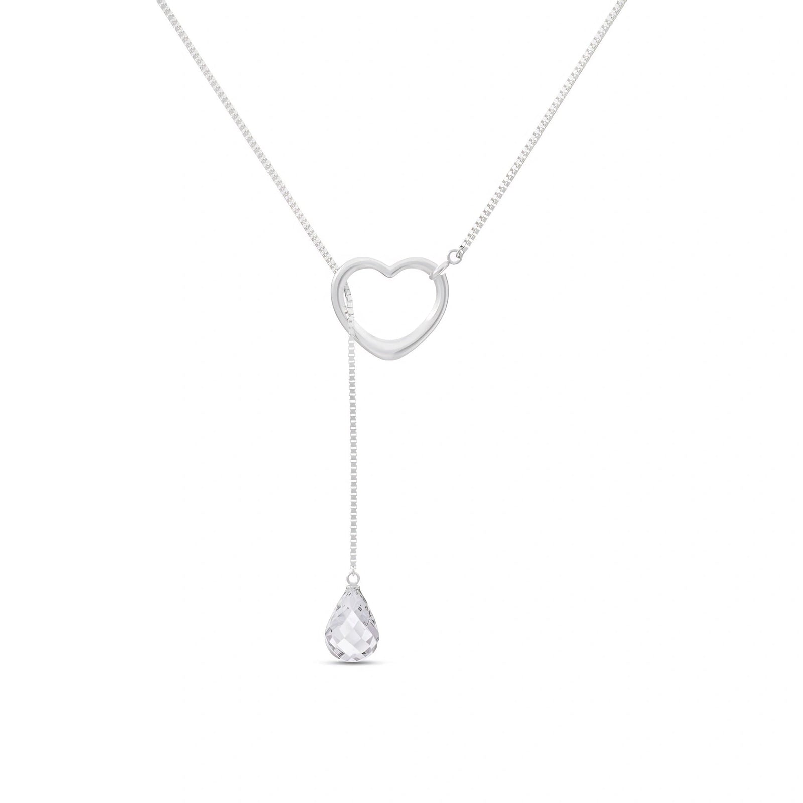 White Gold Heart Pendant Drop Necklace White Topaz 10K — Lucia