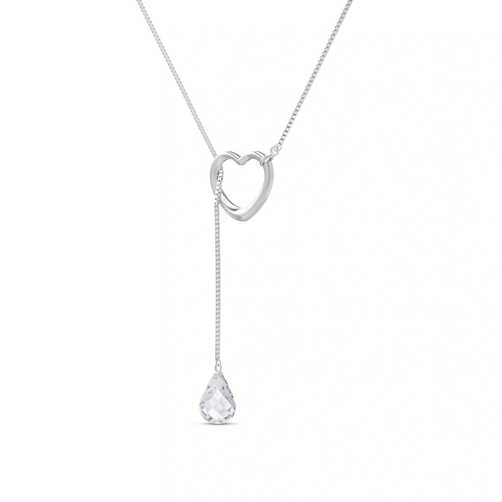 White Gold Heart Pendant Drop Necklace White Topaz 10K — Lucia