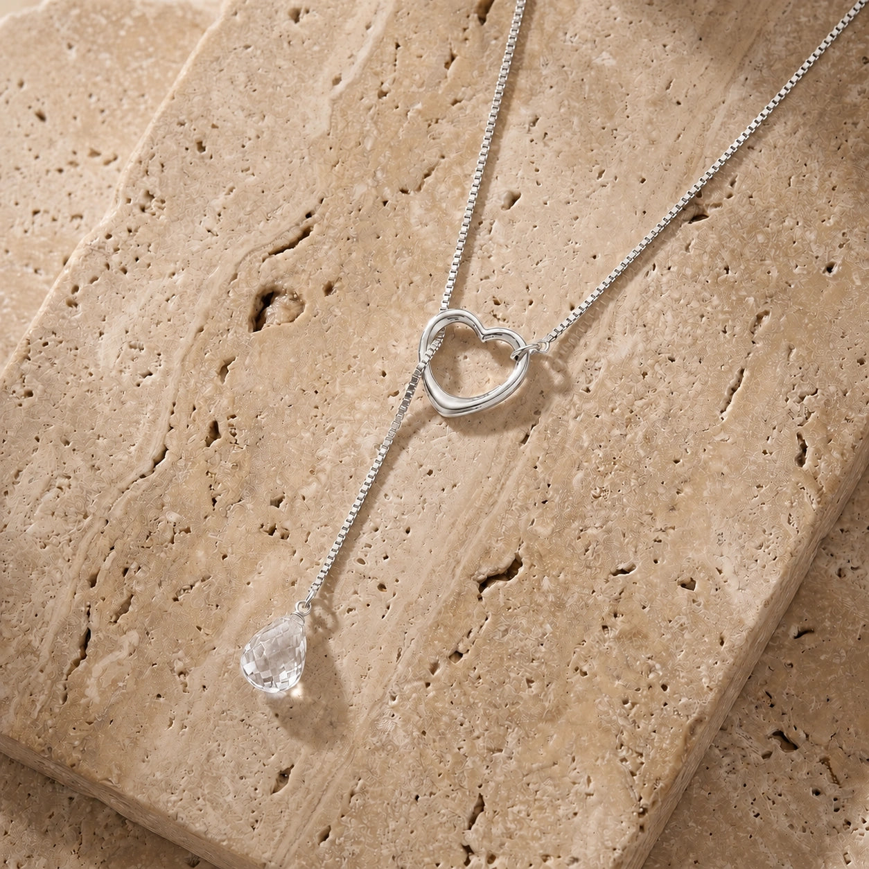 White Gold Heart Pendant Drop Necklace White Topaz 10K — Lucia