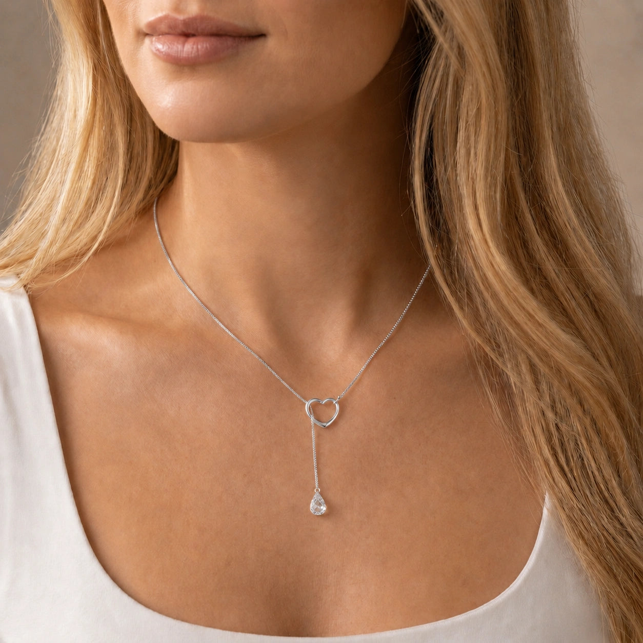 White Gold Heart Pendant Drop Necklace White Topaz 10K — Lucia