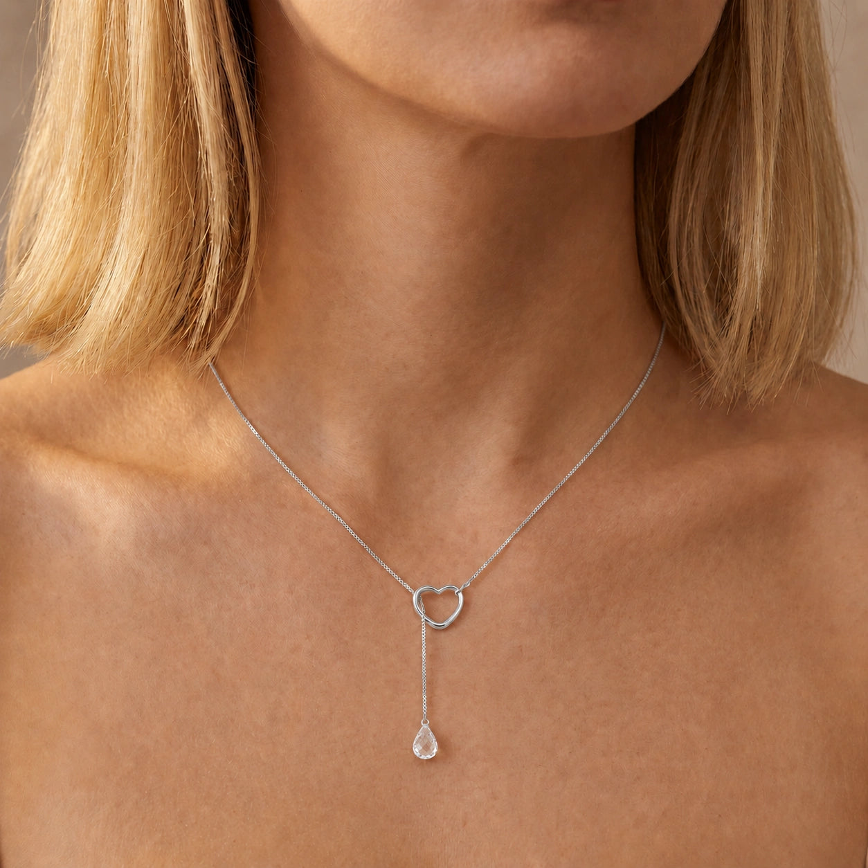 White Gold Heart Pendant Drop Necklace White Topaz 10K — Lucia