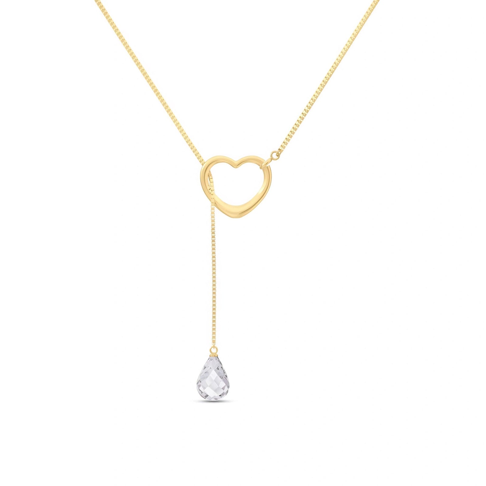 Yellow Gold Heart Pendant Drop Necklace White Topaz 10K — Lucia
