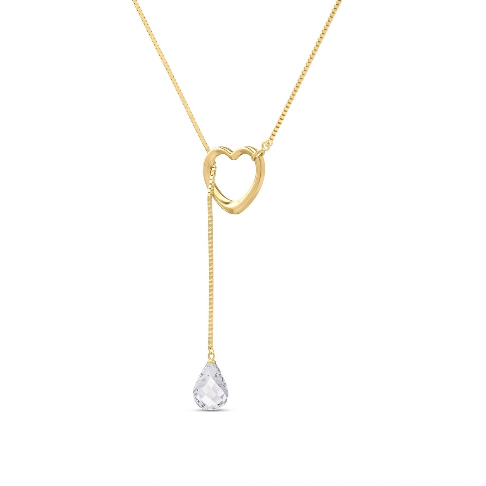 Yellow Gold Heart Pendant Drop Necklace White Topaz 10K — Lucia