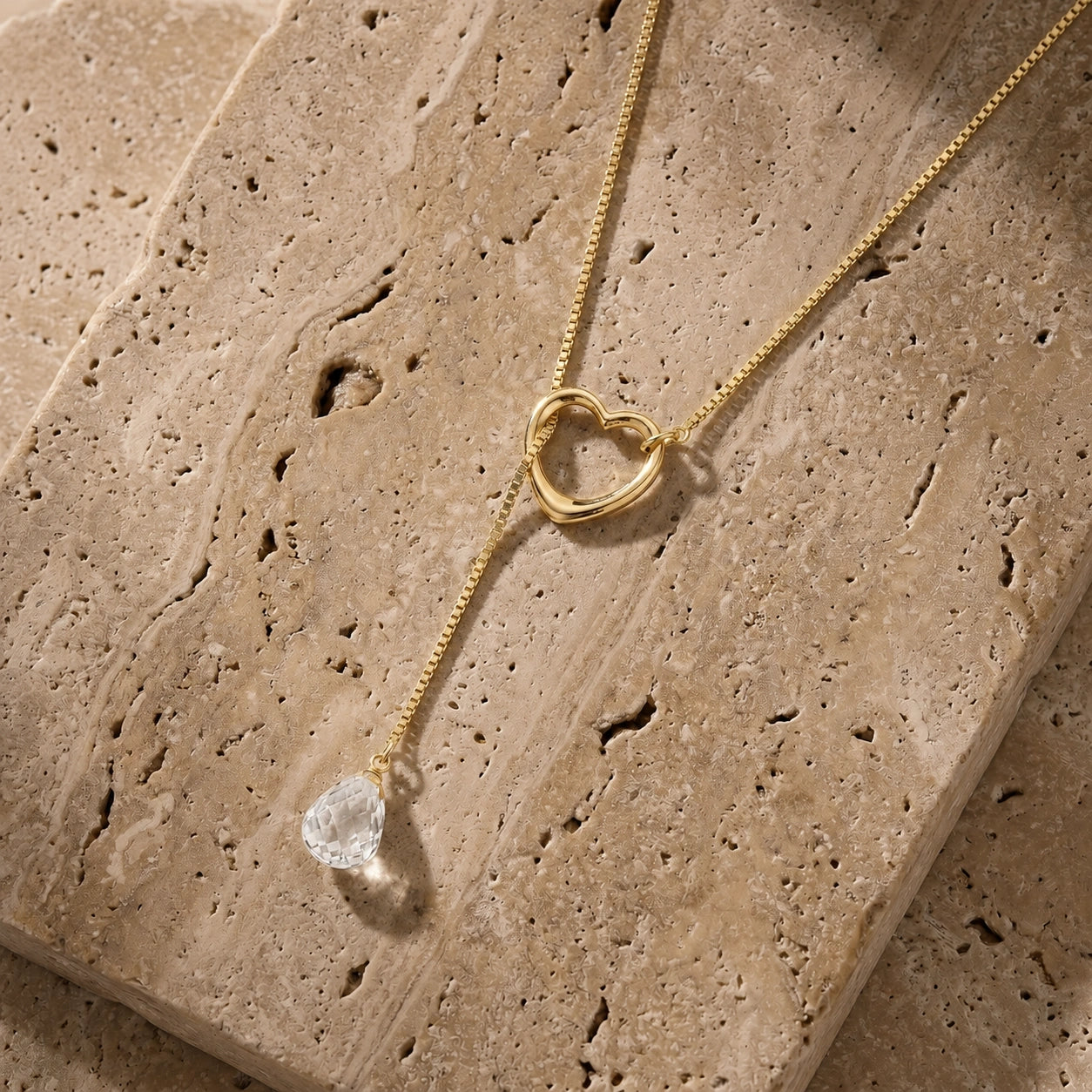 Yellow Gold Heart Pendant Drop Necklace White Topaz 10K — Lucia