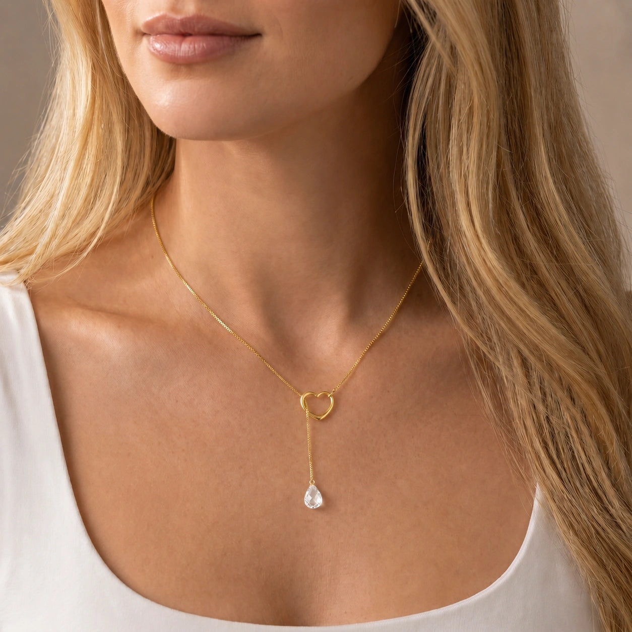 Yellow Gold Heart Pendant Drop Necklace White Topaz 10K — Lucia