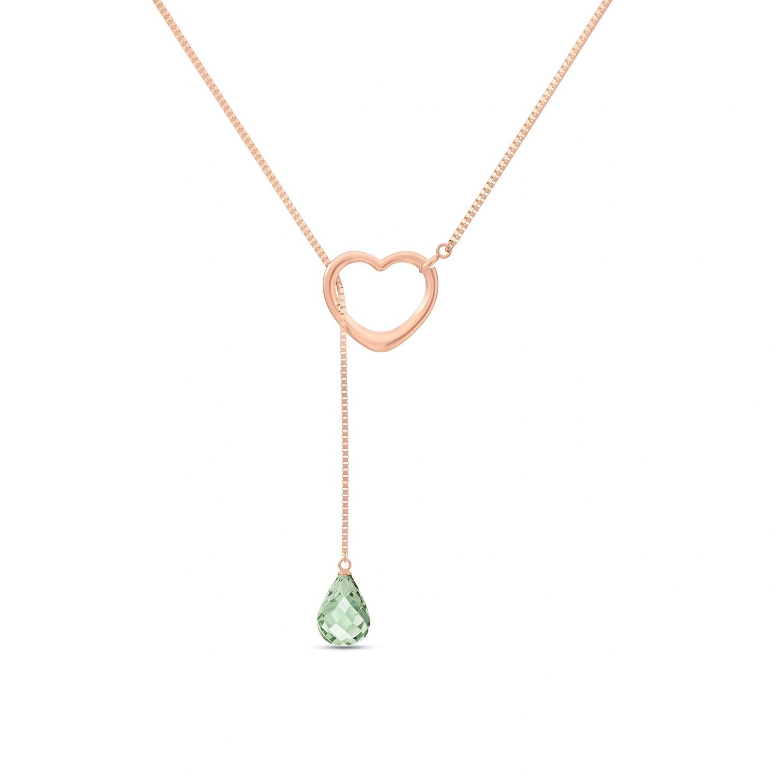Rose Gold Heart Pendant Drop Necklace Green Amethyst 10K — Lucia