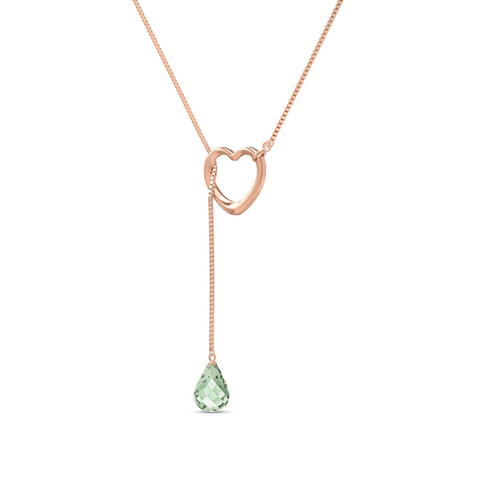Rose Gold Heart Pendant Drop Necklace Green Amethyst 10K — Lucia