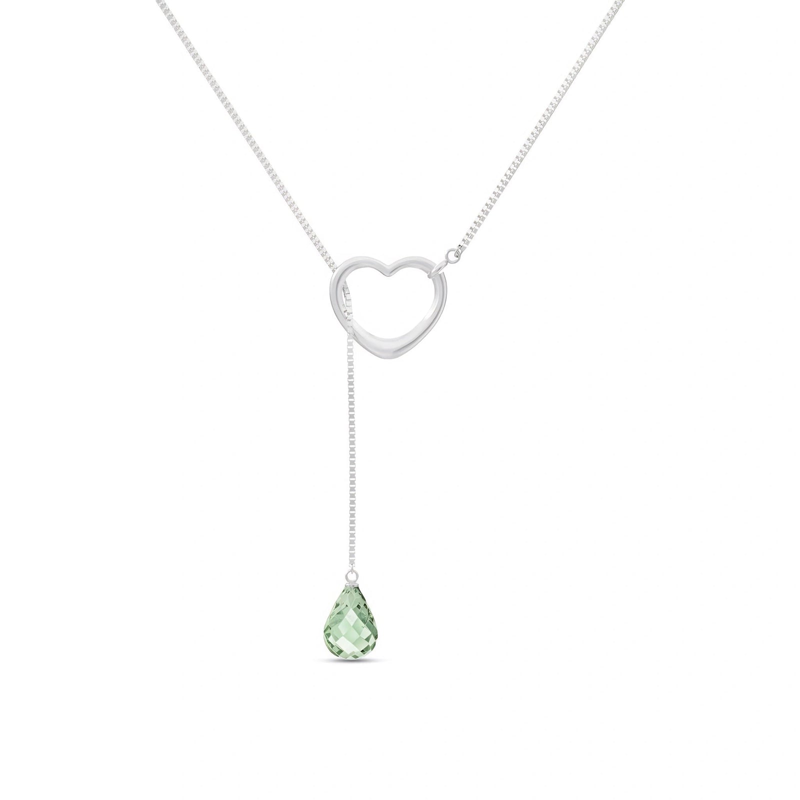White Gold Heart Pendant Drop Necklace Green Amethyst 10K — Lucia