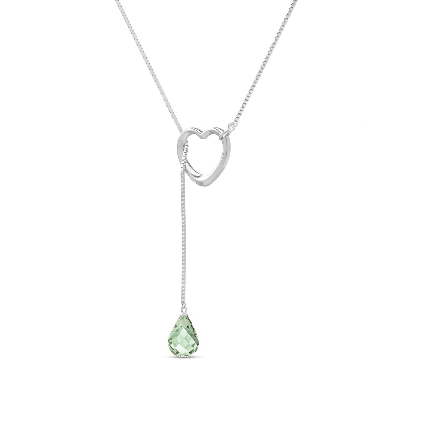 White Gold Heart Pendant Drop Necklace Green Amethyst 10K — Lucia