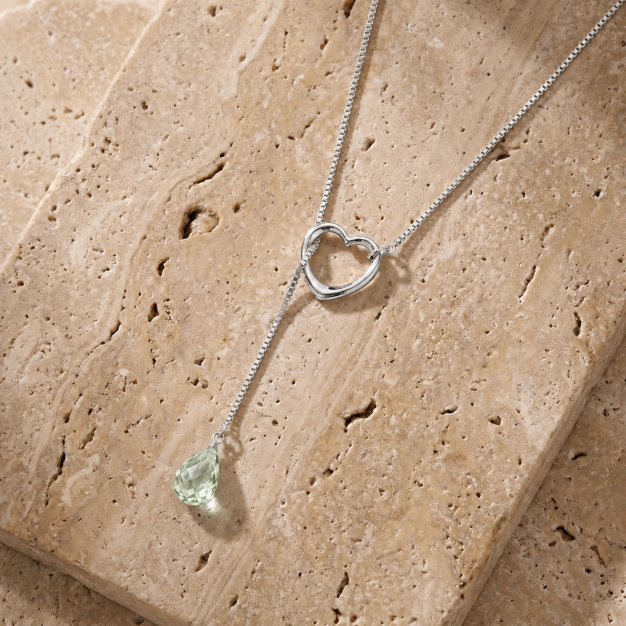 White Gold Heart Pendant Drop Necklace Green Amethyst 10K — Lucia