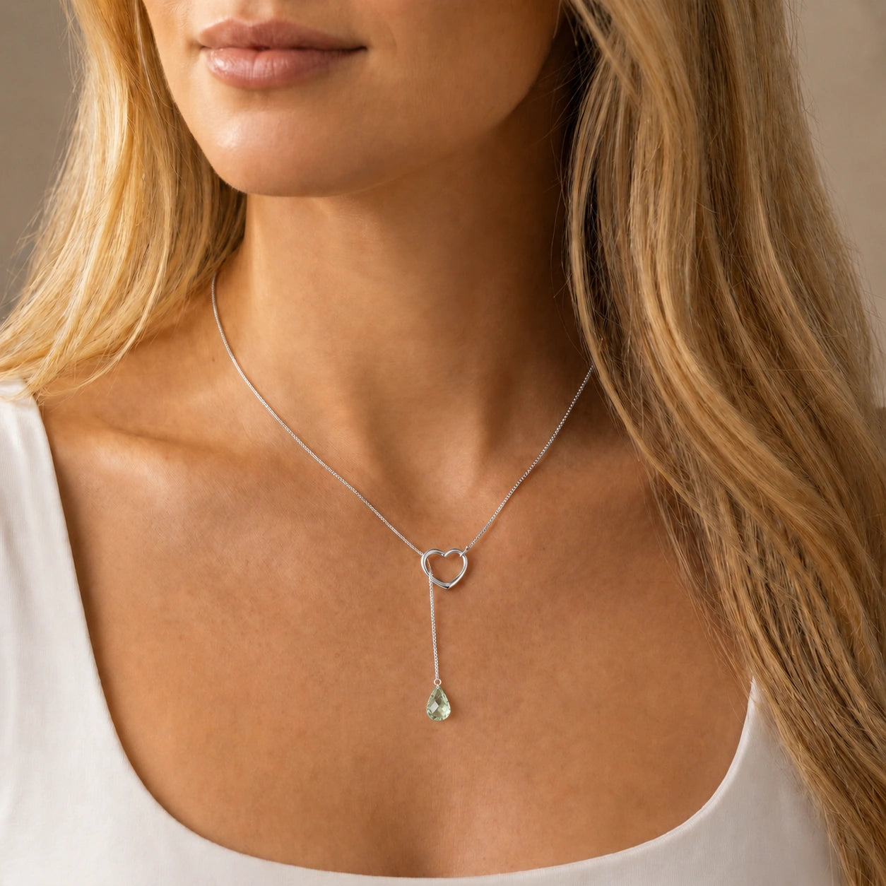 White Gold Heart Pendant Drop Necklace Green Amethyst 10K — Lucia