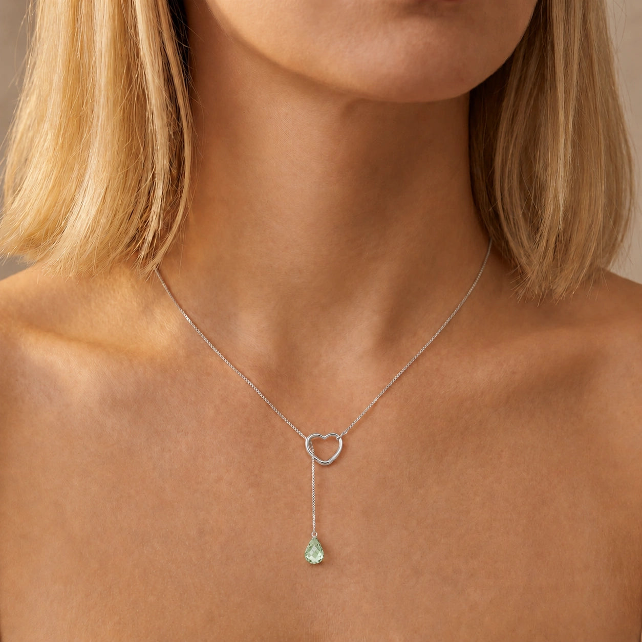 White Gold Heart Pendant Drop Necklace Green Amethyst 10K — Lucia