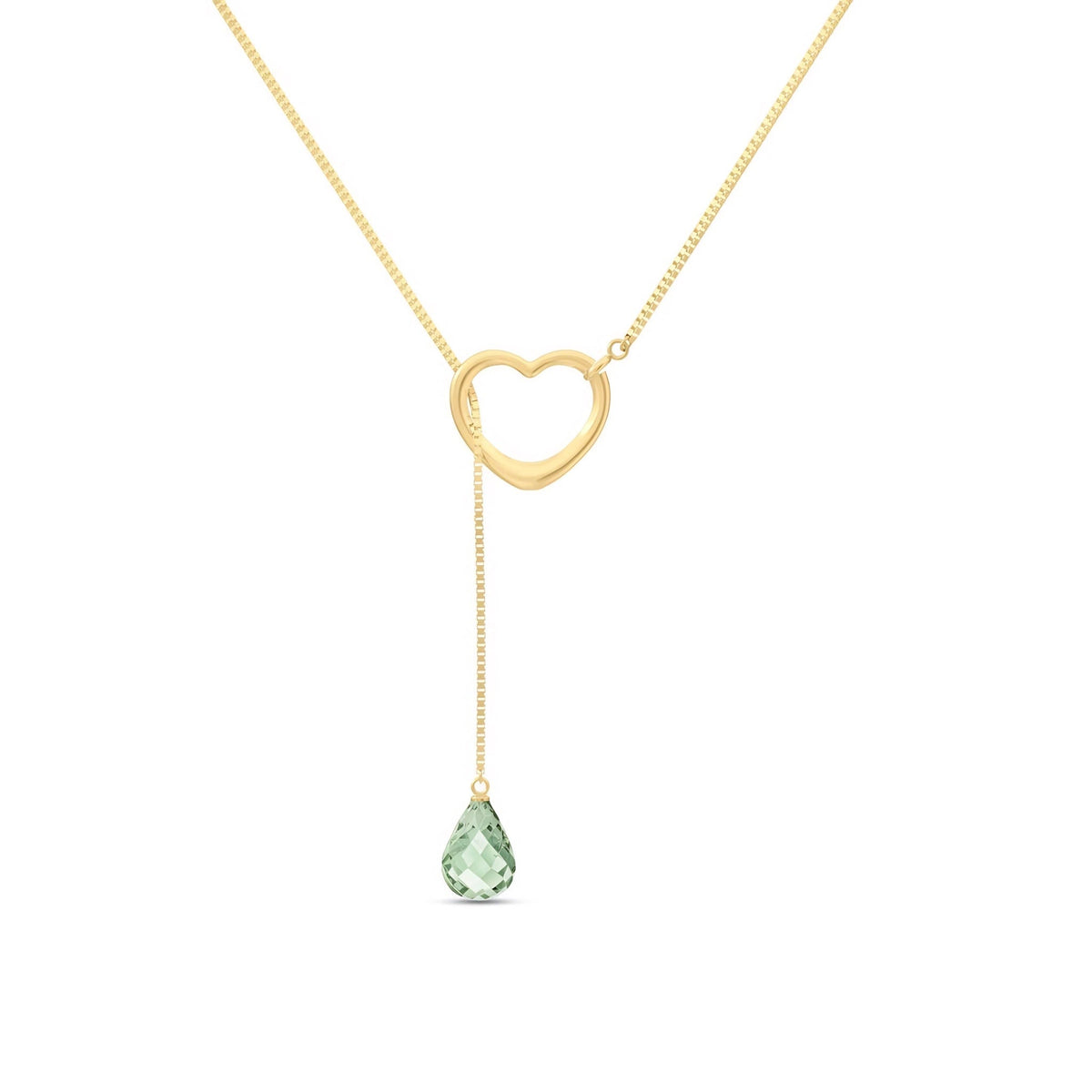 Yellow Gold Heart Pendant Drop Necklace Green Amethyst 10K — Lucia