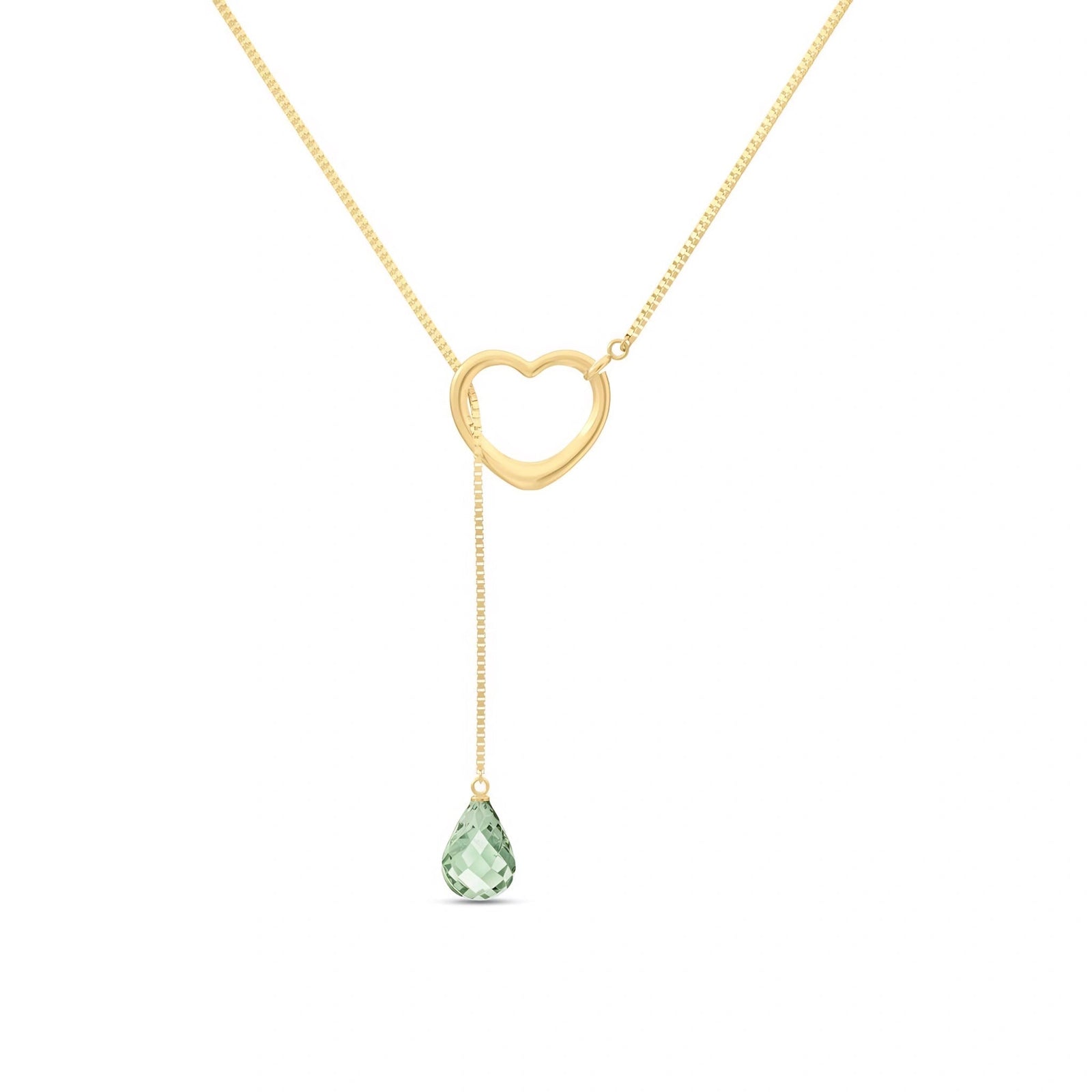 Yellow Gold Heart Pendant Drop Necklace Green Amethyst 10K — Lucia