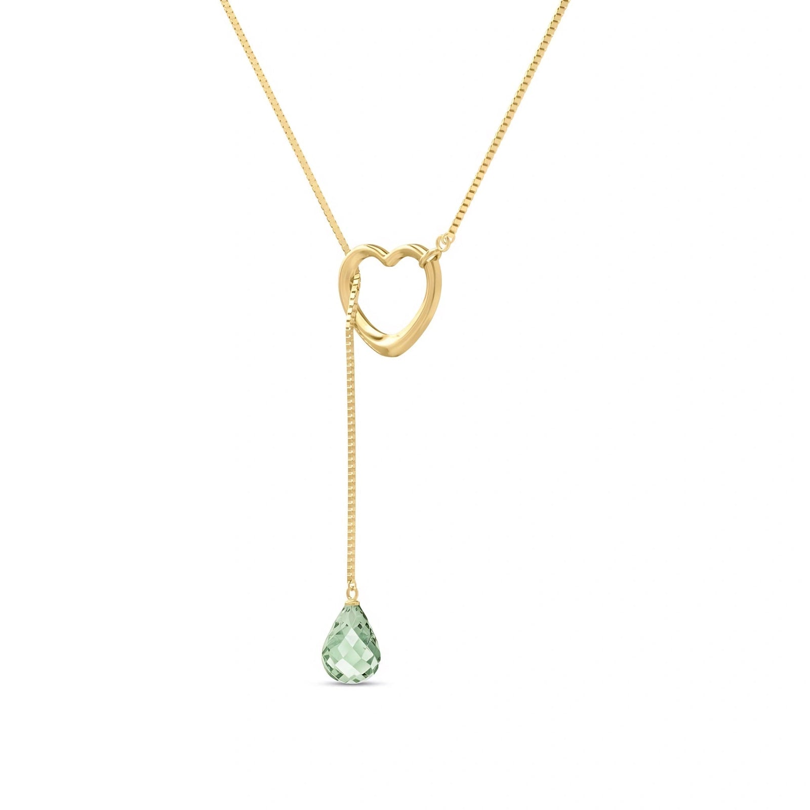 Yellow Gold Heart Pendant Drop Necklace Green Amethyst 10K — Lucia