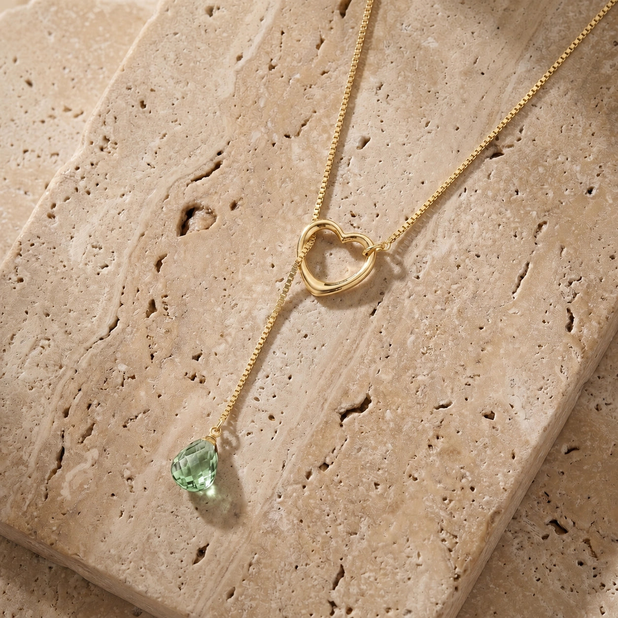 Yellow Gold Heart Pendant Drop Necklace Green Amethyst 10K — Lucia
