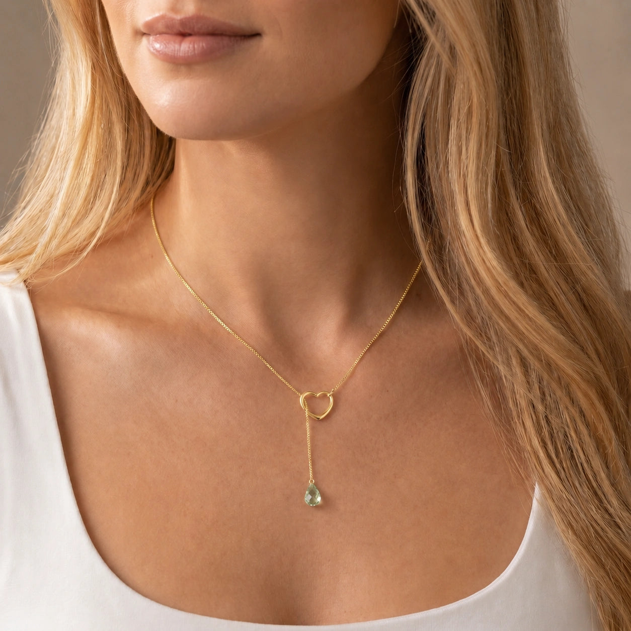 Yellow Gold Heart Pendant Drop Necklace Green Amethyst 10K — Lucia