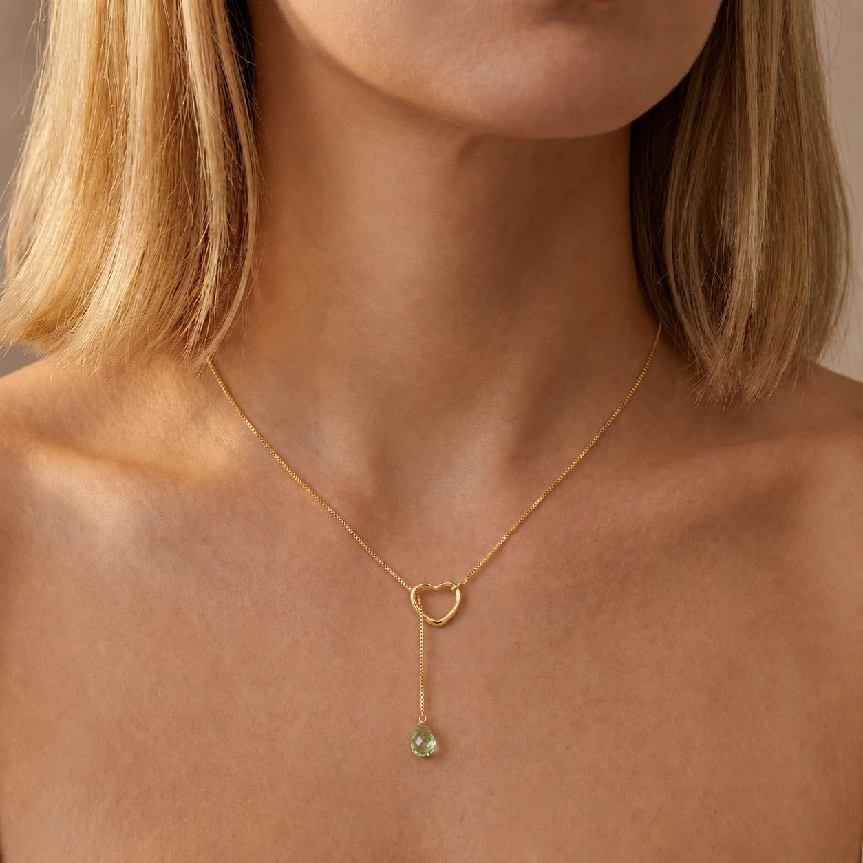 Yellow Gold Heart Pendant Drop Necklace Green Amethyst 10K — Lucia