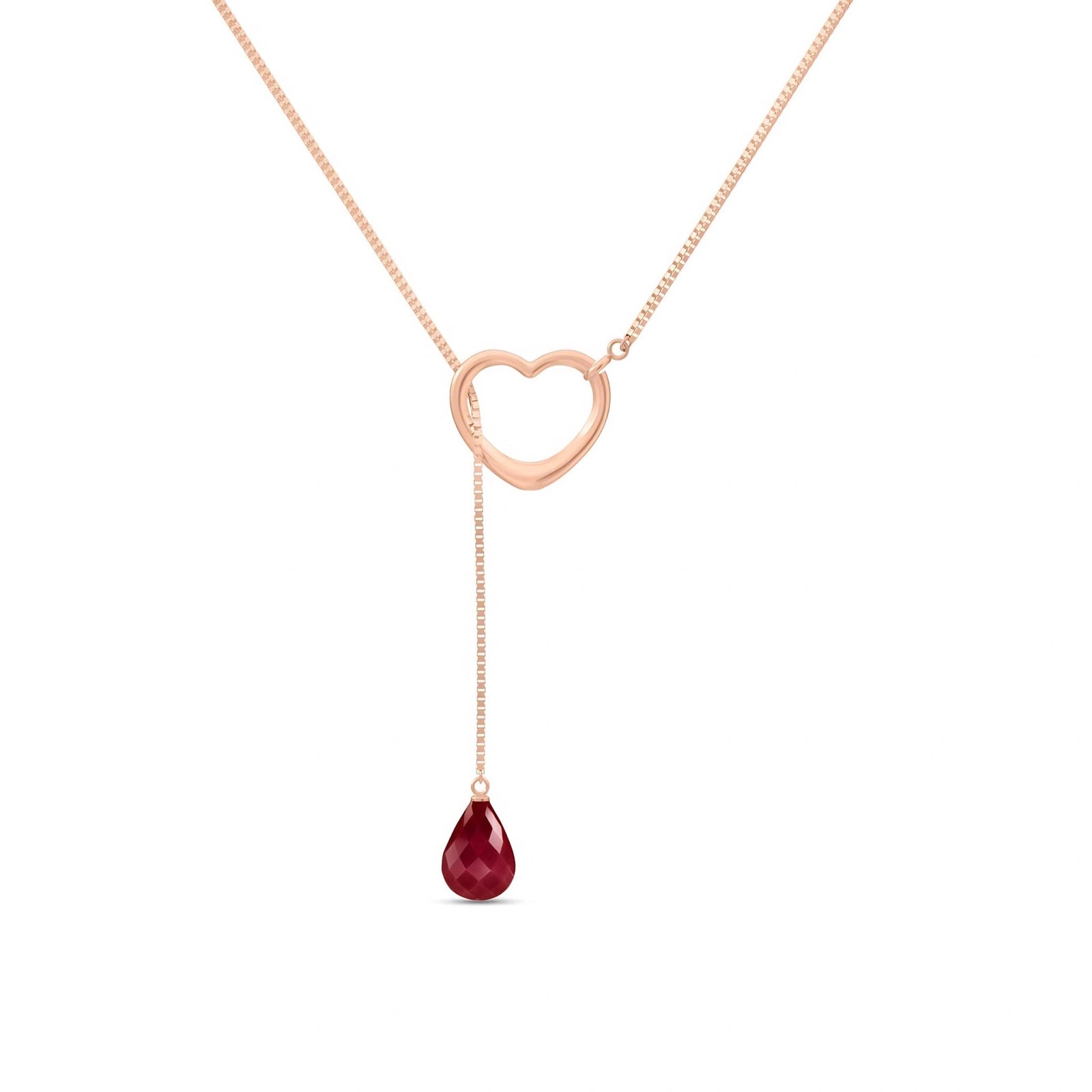 Rose Gold Heart Pendant Drop Necklace Ruby 10K — Lucia