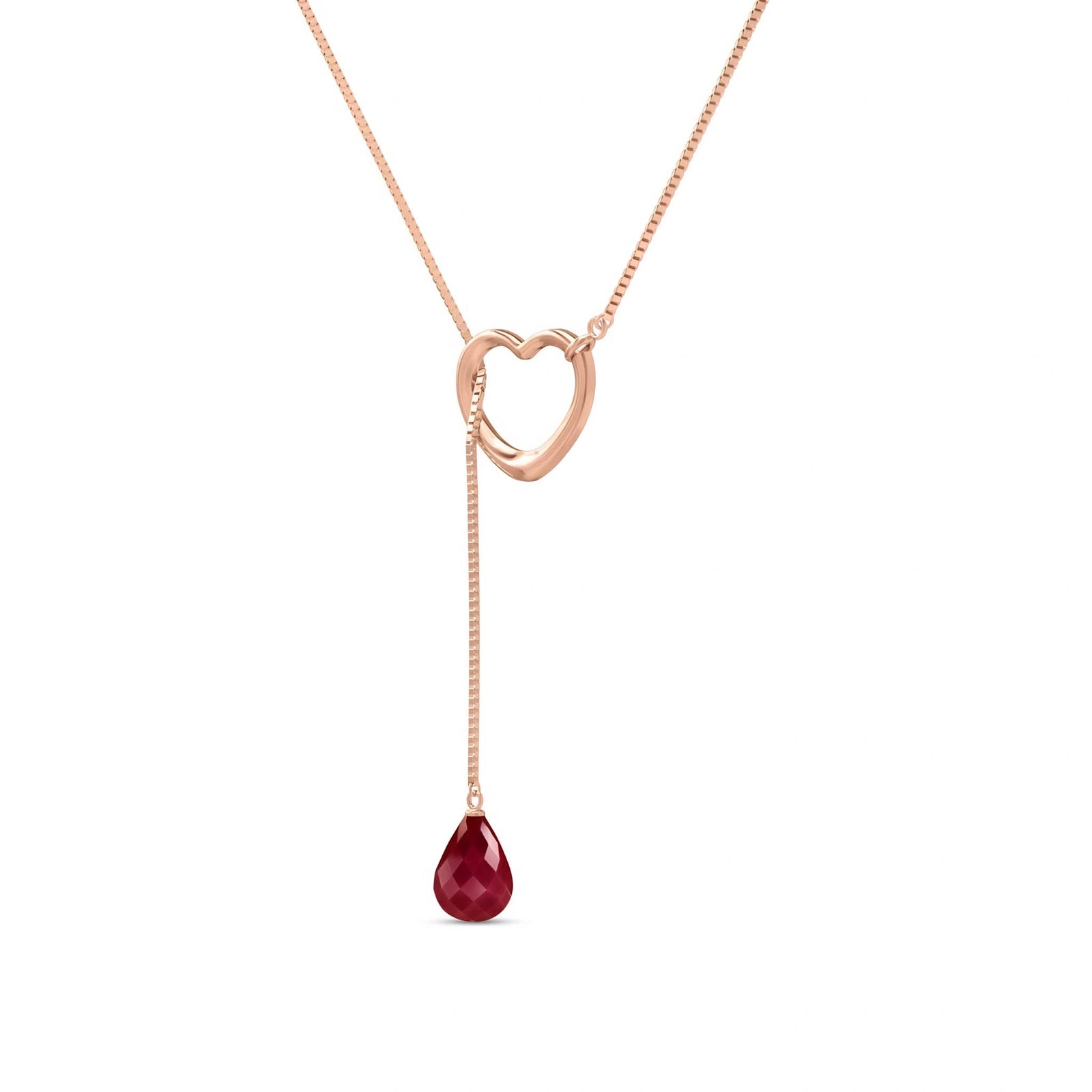 Rose Gold Heart Pendant Drop Necklace Ruby 10K — Lucia