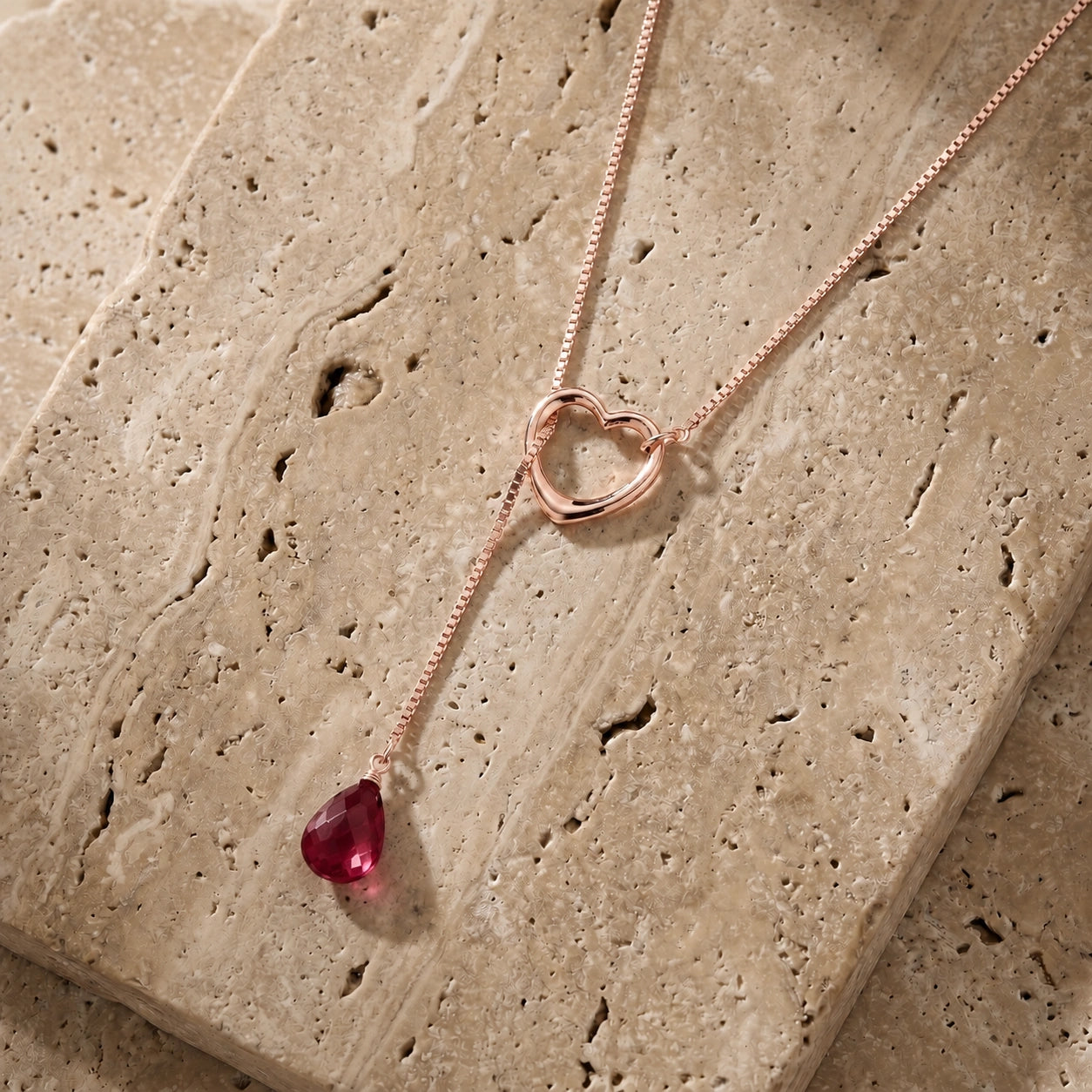 Rose Gold Heart Pendant Drop Necklace Ruby 10K — Lucia