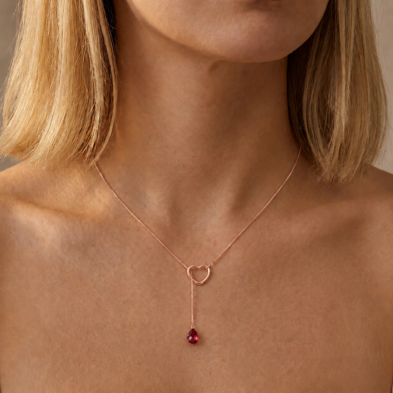 Rose Gold Heart Pendant Drop Necklace Ruby 10K — Lucia