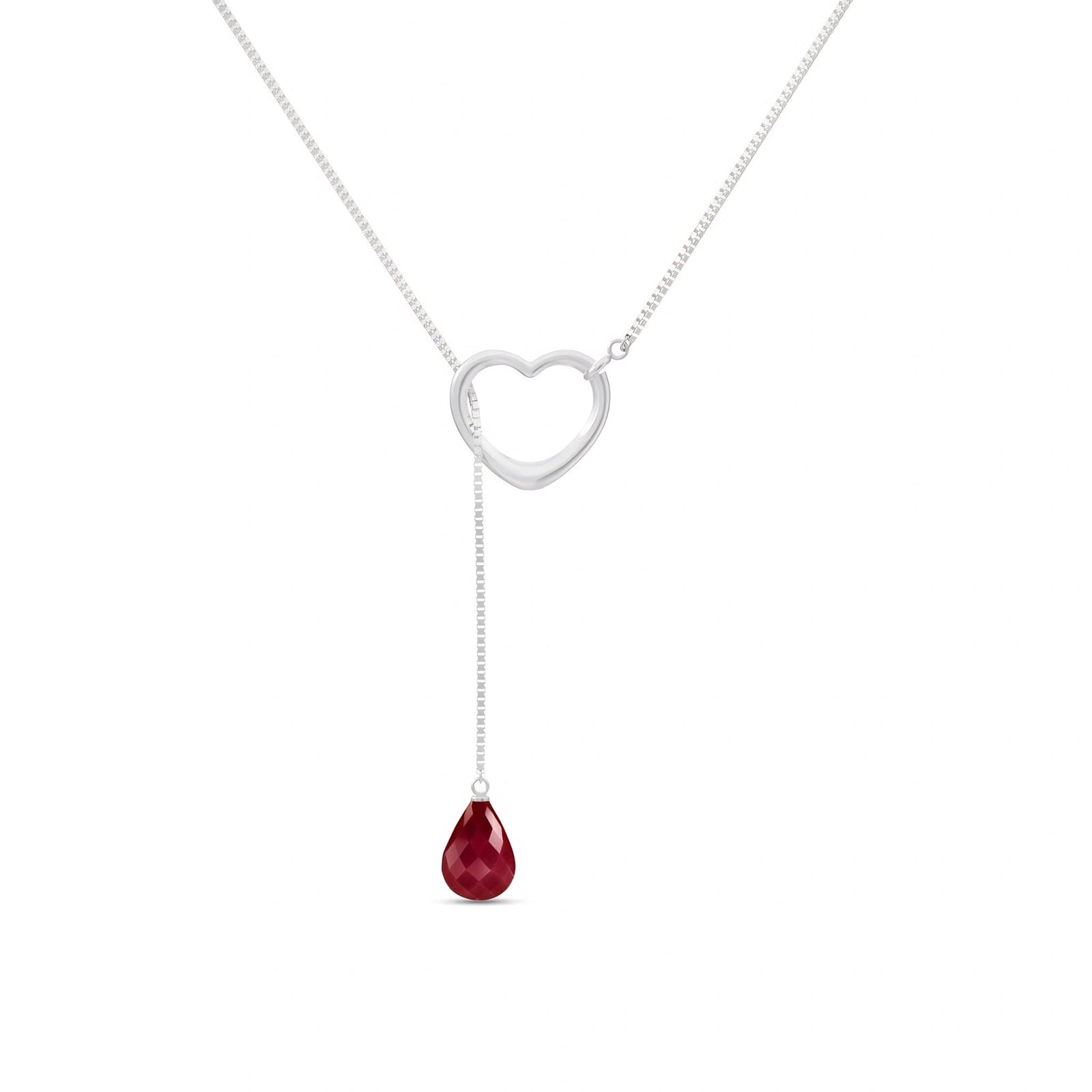 White Gold Heart Pendant Drop Necklace Ruby 10K — Lucia
