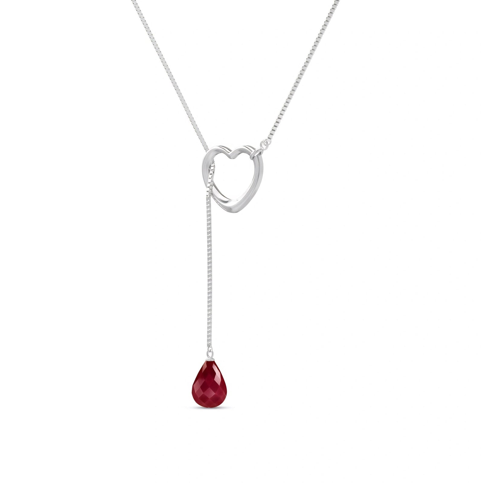 White Gold Heart Pendant Drop Necklace Ruby 10K — Lucia