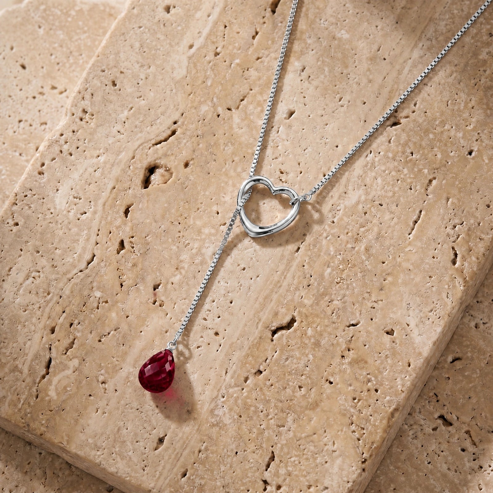 White Gold Heart Pendant Drop Necklace Ruby 10K — Lucia