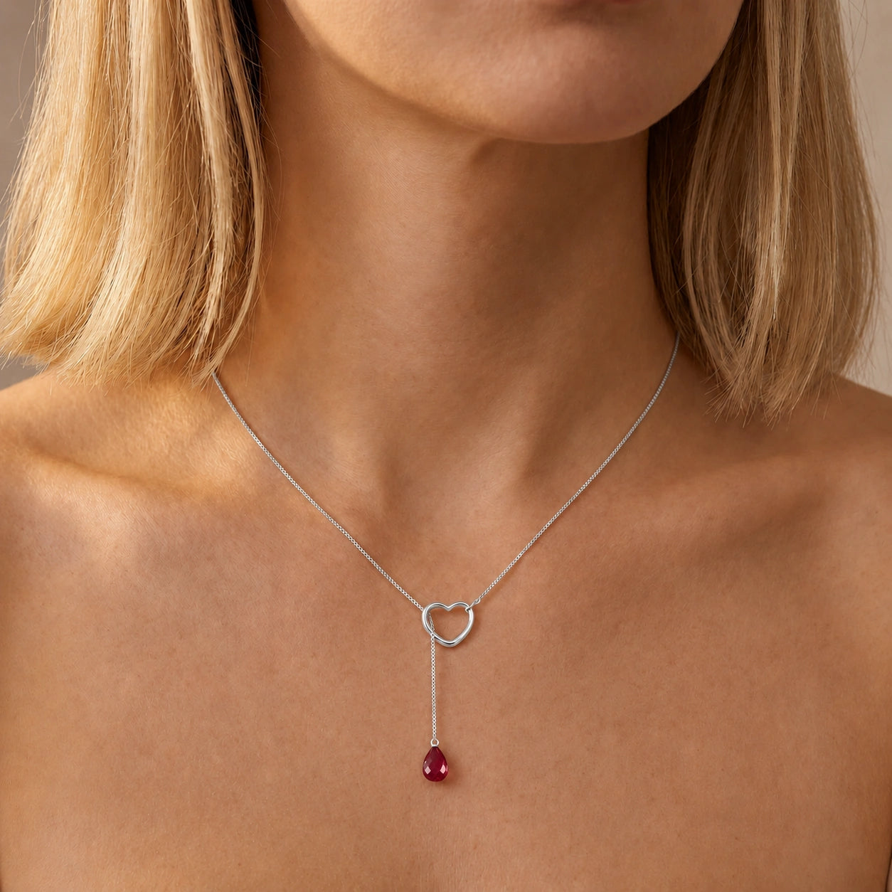 White Gold Heart Pendant Drop Necklace Ruby 10K — Lucia