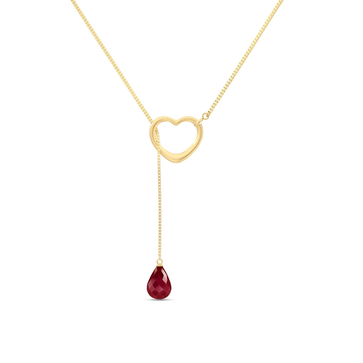 Yellow Gold Heart Pendant Drop Necklace Ruby 10K — Lucia