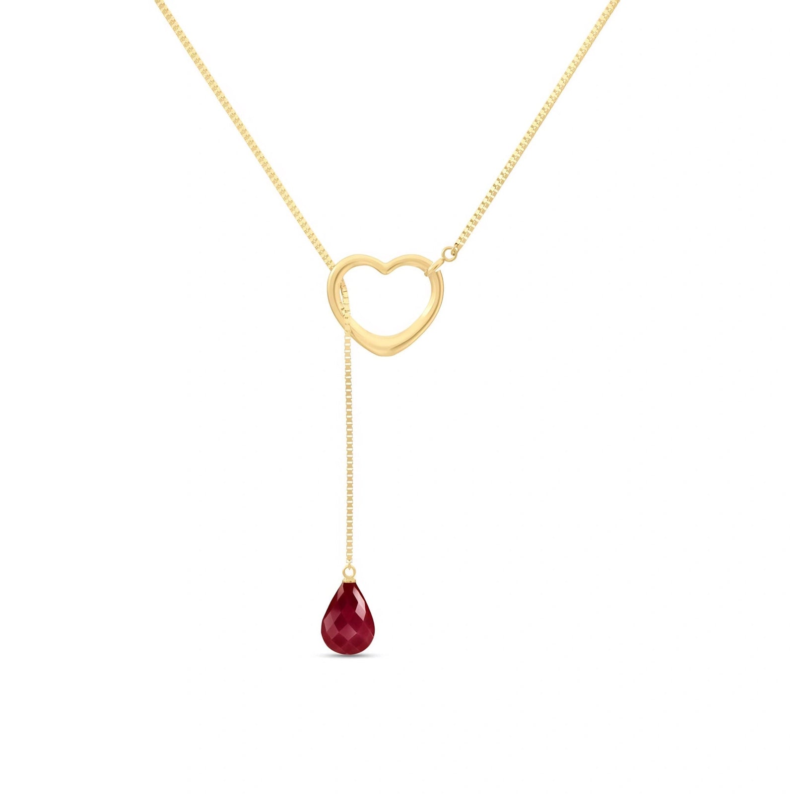 Yellow Gold Heart Pendant Drop Necklace Ruby 10K — Lucia