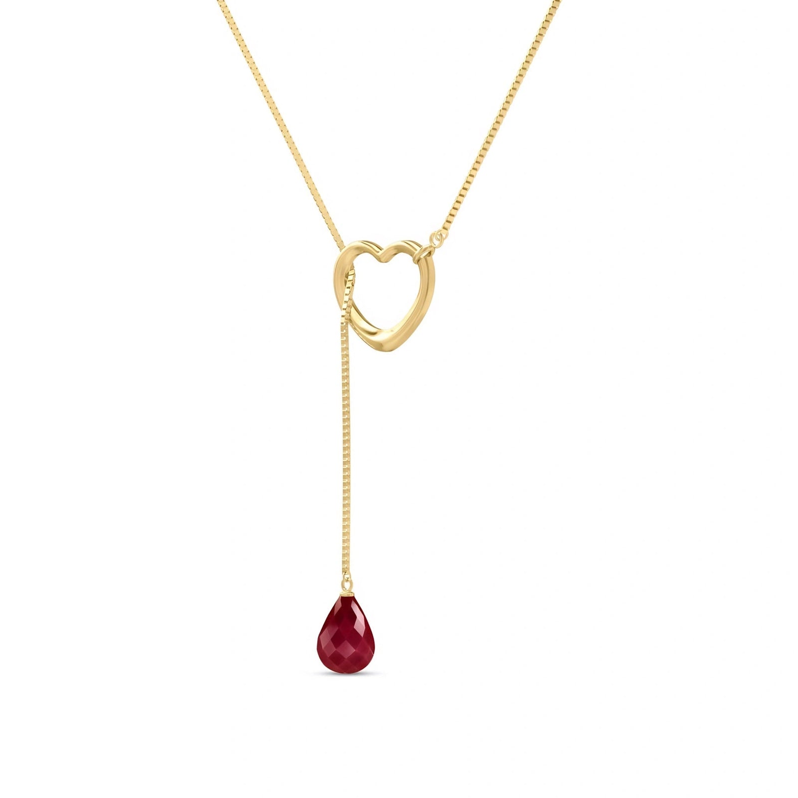 Yellow Gold Heart Pendant Drop Necklace Ruby 10K — Lucia