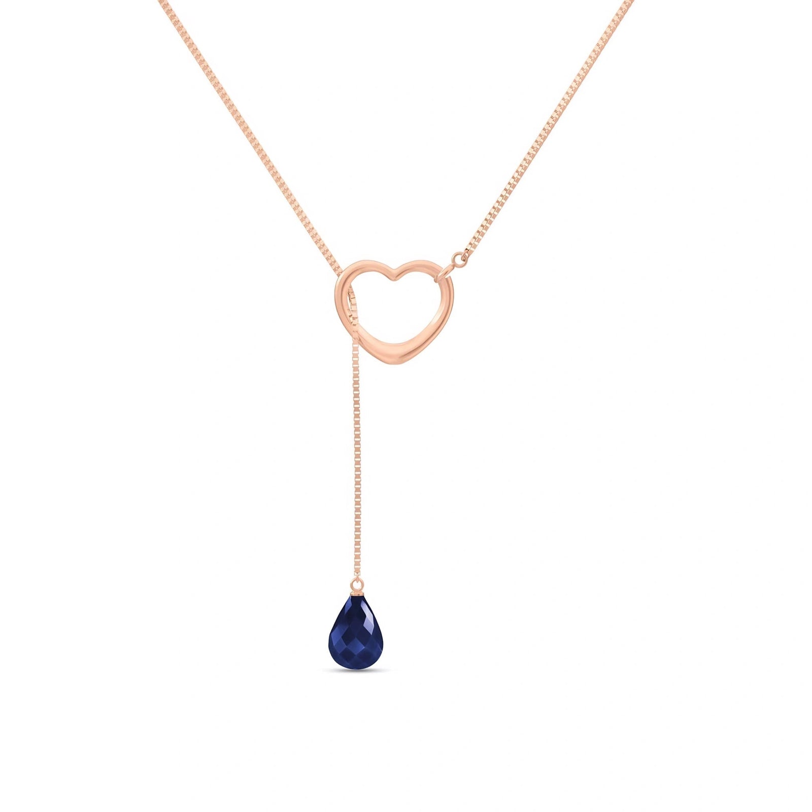 Rose Gold Heart Pendant Drop Necklace Sapphire 10K — Lucia