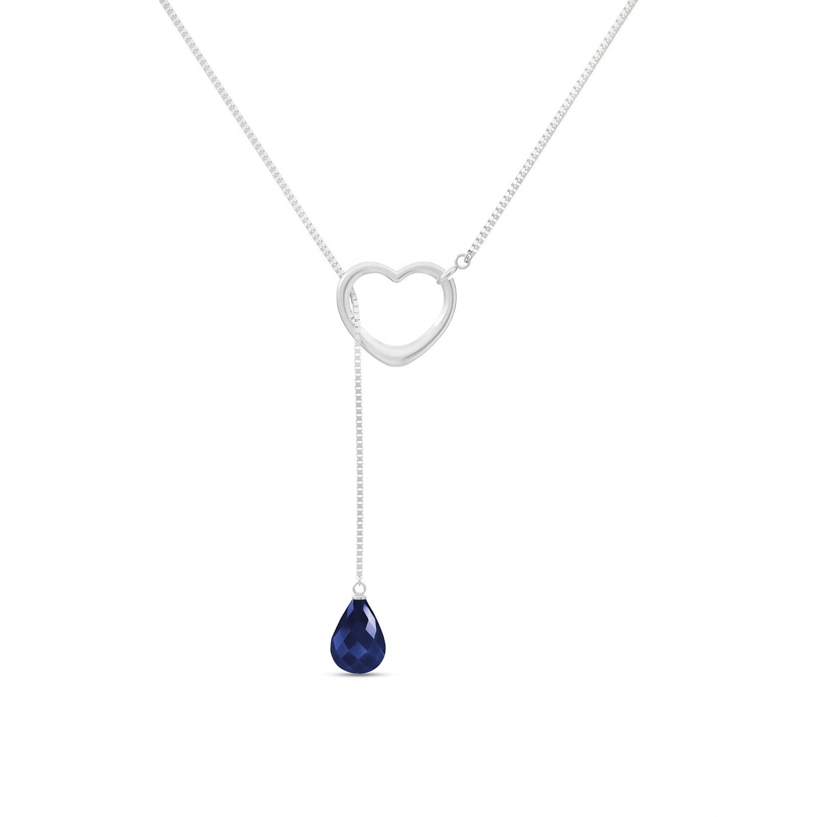 White Gold Heart Pendant Drop Necklace Sapphire 10K — Lucia
