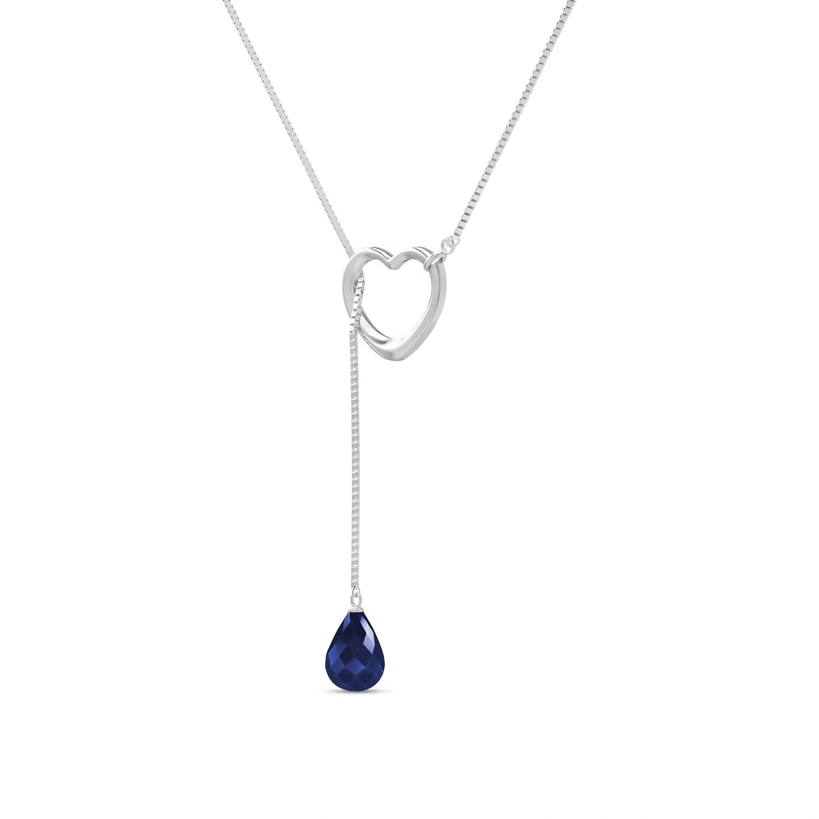 White Gold Heart Pendant Drop Necklace Sapphire 10K — Lucia