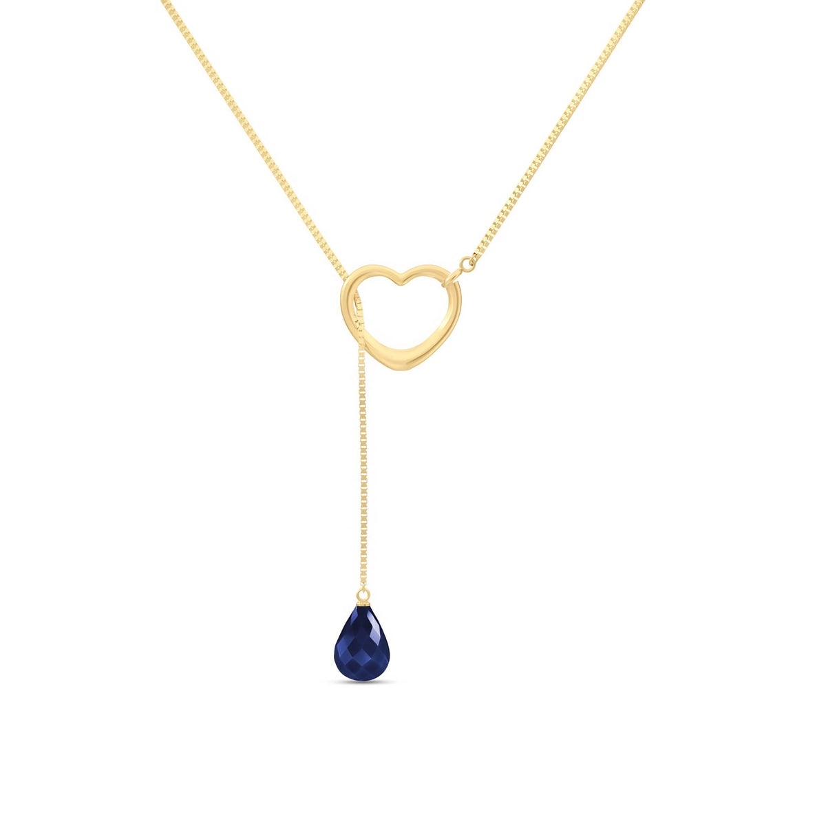 Yellow Gold Heart Pendant Drop Necklace Sapphire 10K — Lucia
