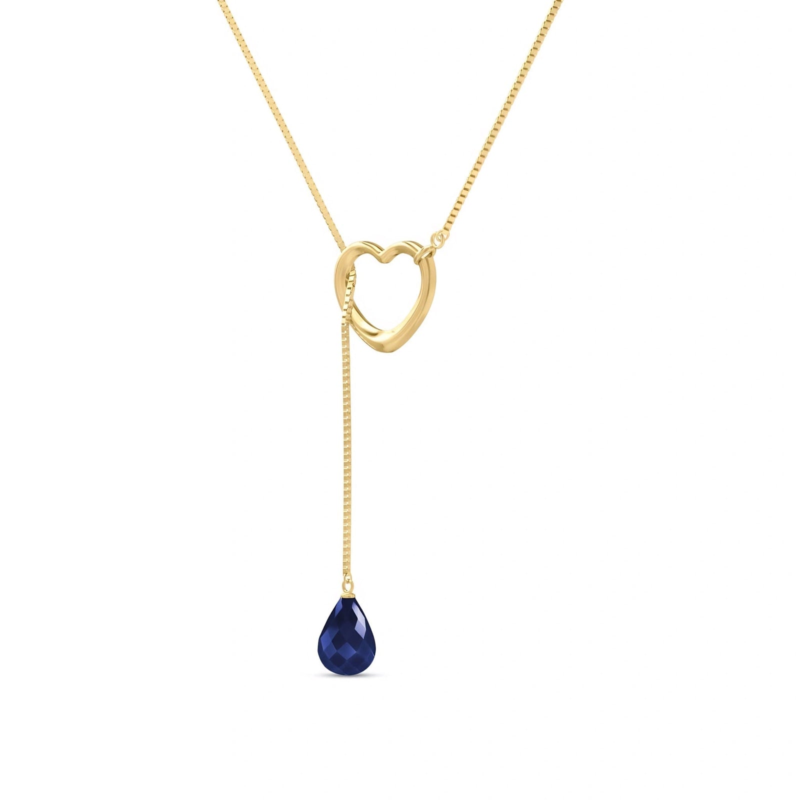 Yellow Gold Heart Pendant Drop Necklace Sapphire 10K — Lucia
