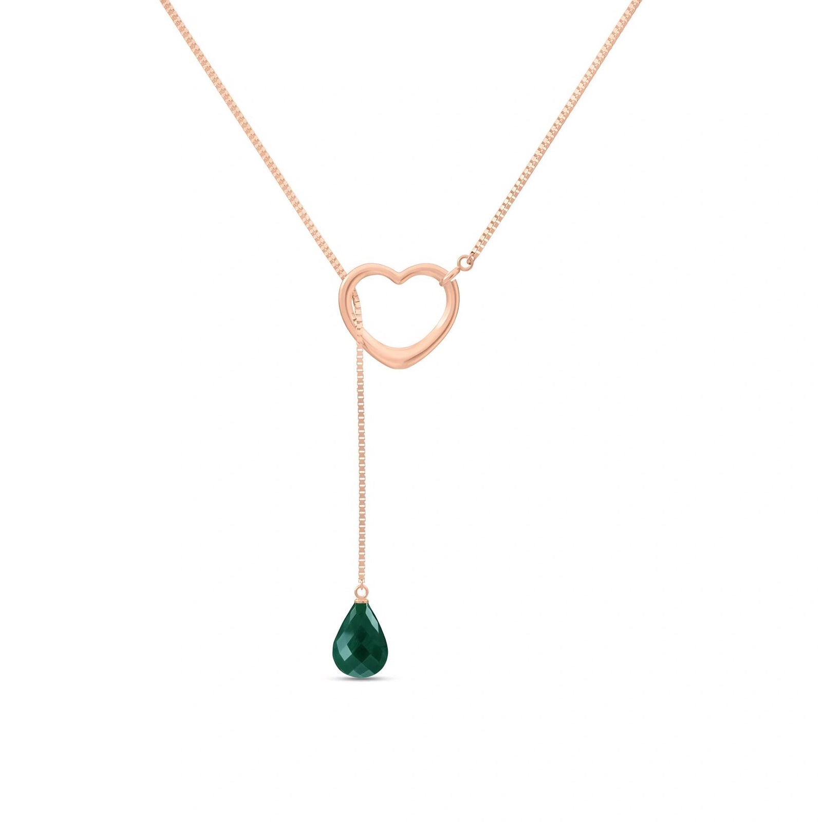 Rose Gold Heart Pendant Drop Necklace Emerald 10K — Lucia