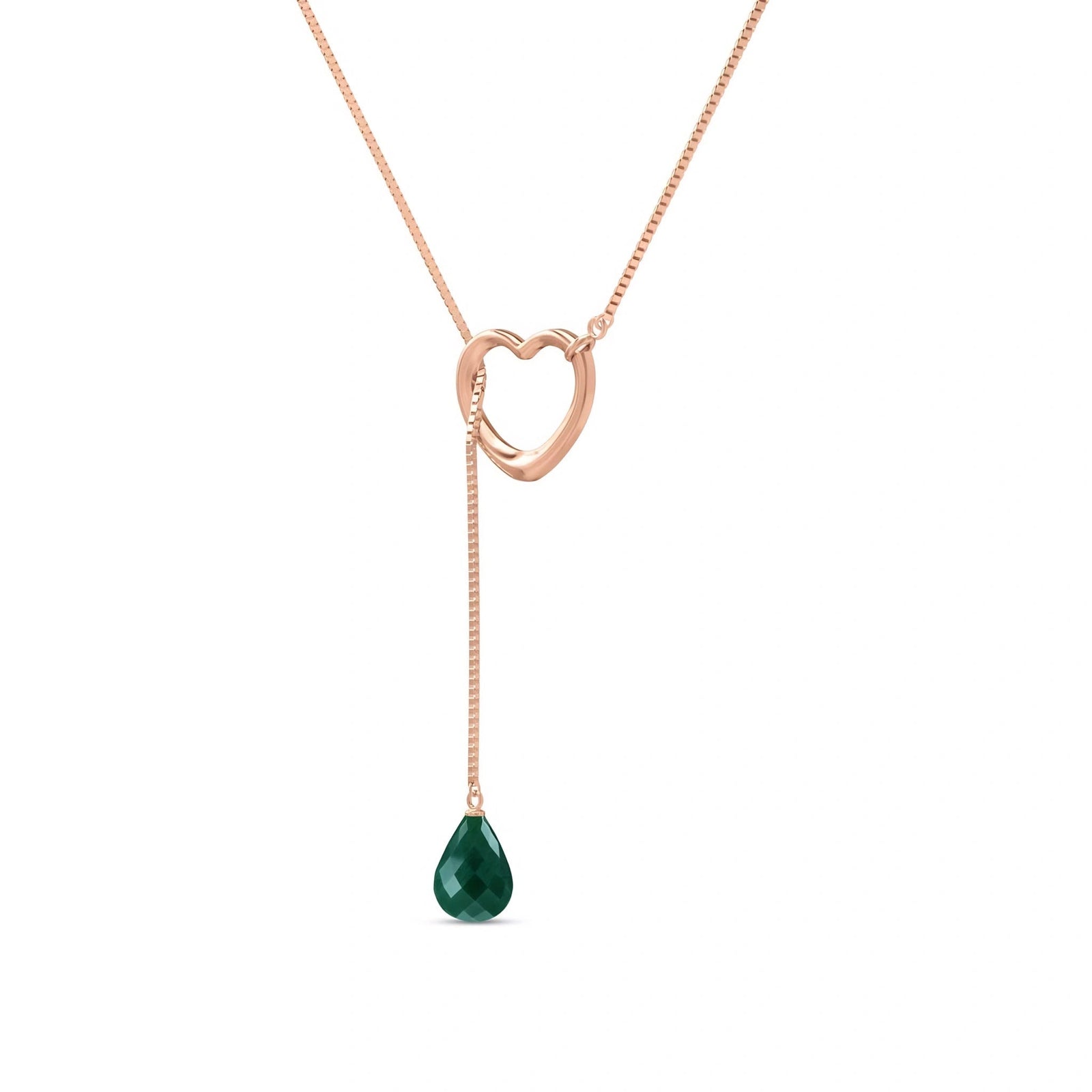 Rose Gold Heart Pendant Drop Necklace Emerald 10K — Lucia