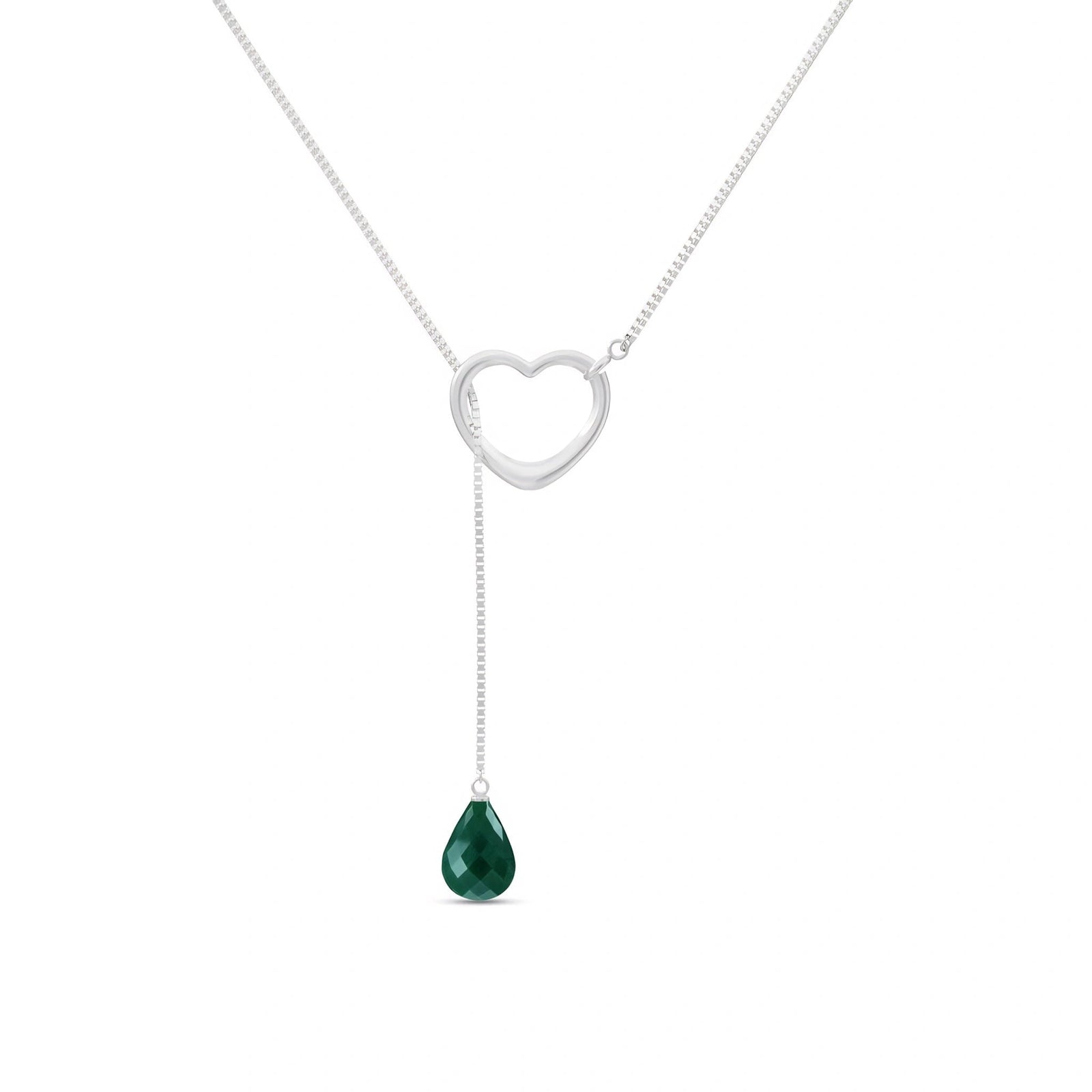 White Gold Heart Pendant Drop Necklace Emerald 10K — Lucia