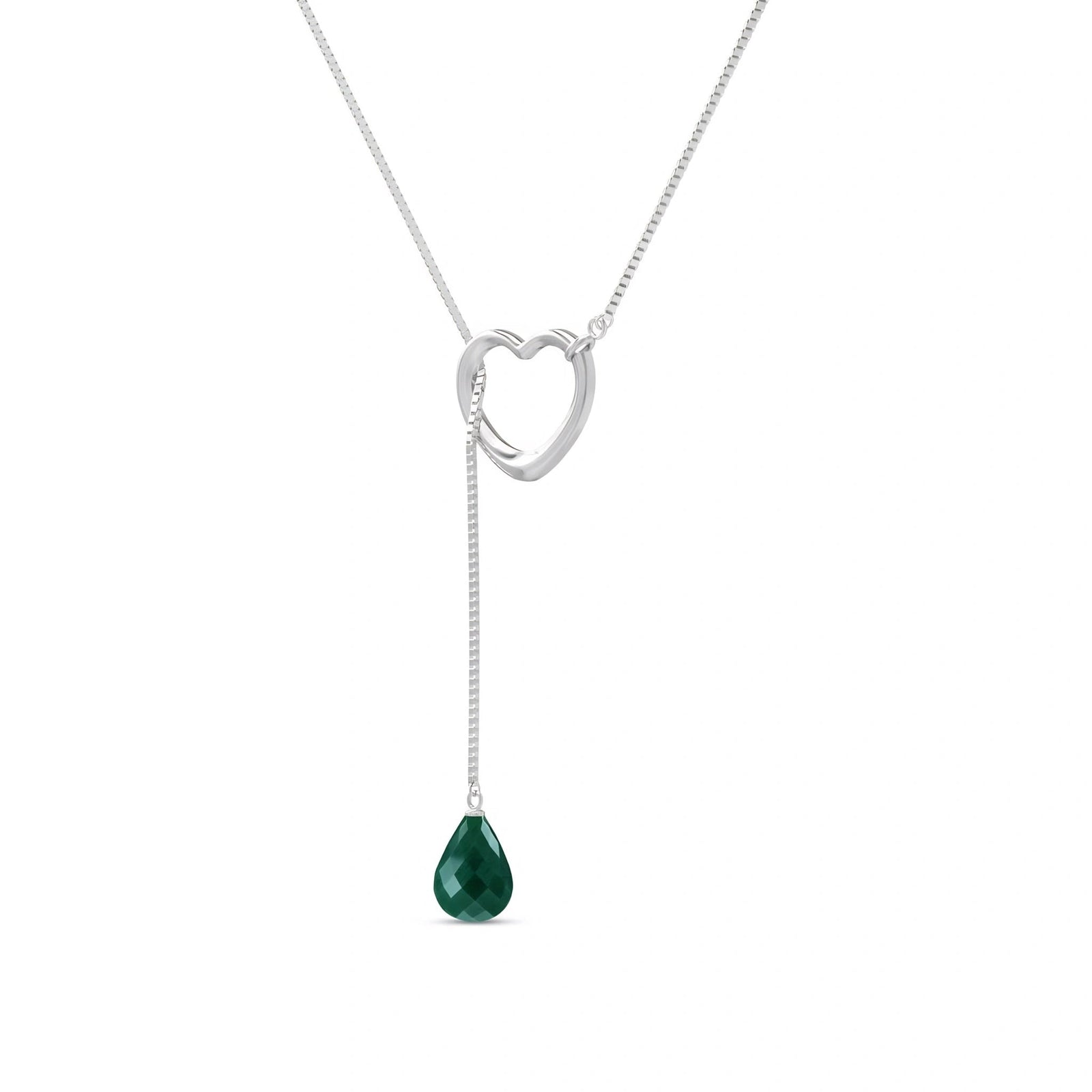 White Gold Heart Pendant Drop Necklace Emerald 10K — Lucia
