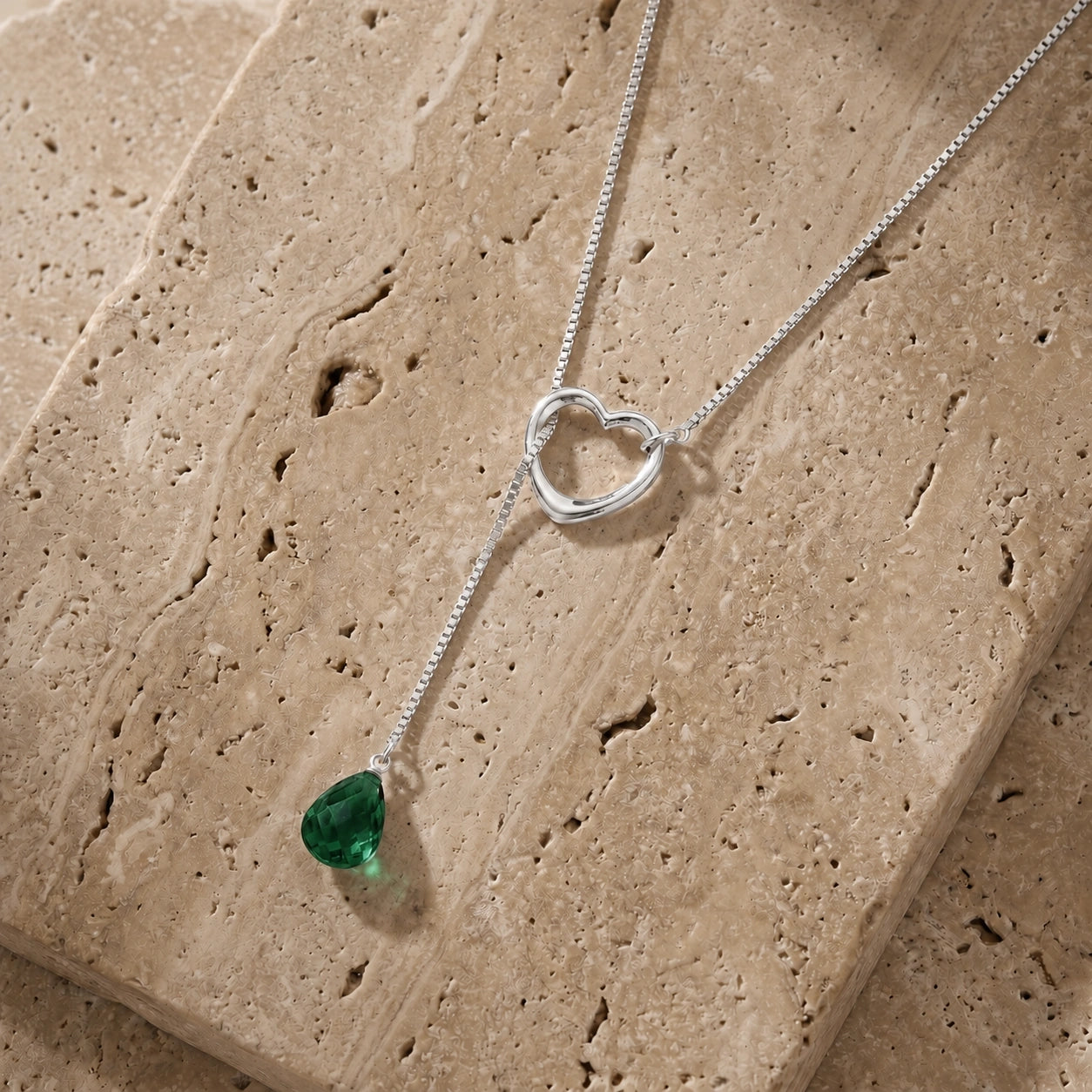 White Gold Heart Pendant Drop Necklace Emerald 10K — Lucia