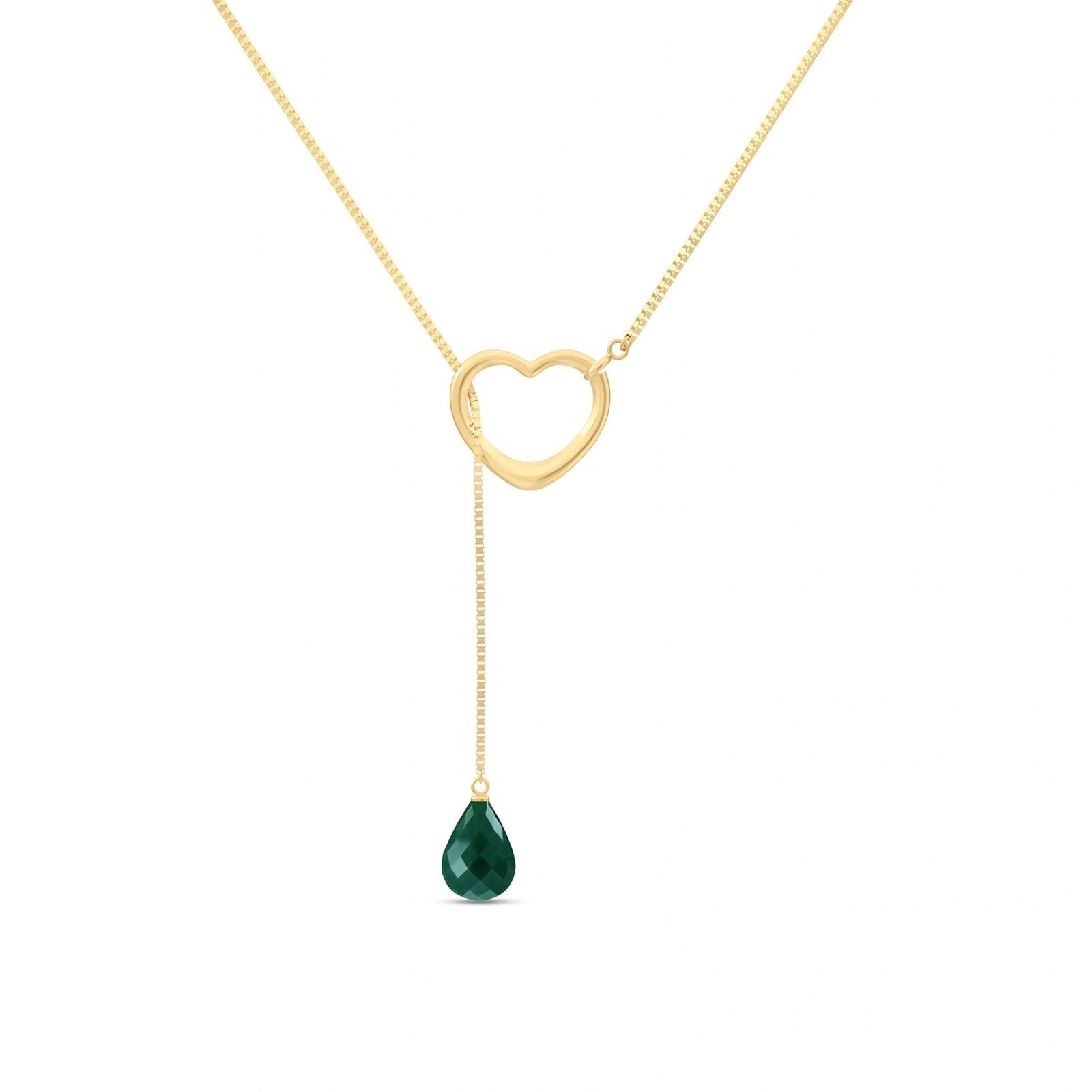 Yellow Gold Heart Pendant Drop Necklace Emerald 10K — Lucia
