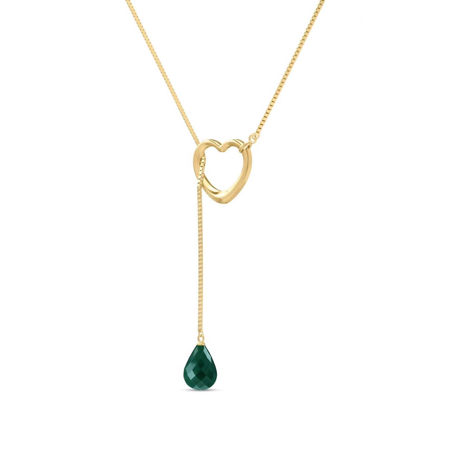 Yellow Gold Heart Pendant Drop Necklace Emerald 10K — Lucia