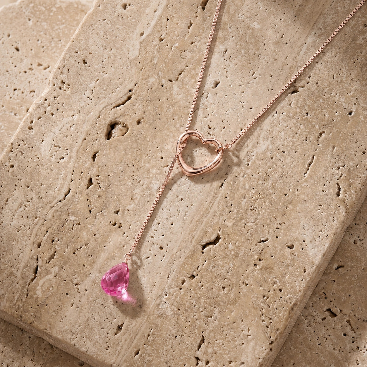 Rose Gold Heart Pendant Drop Necklace Pink Topaz 10K — Lucia